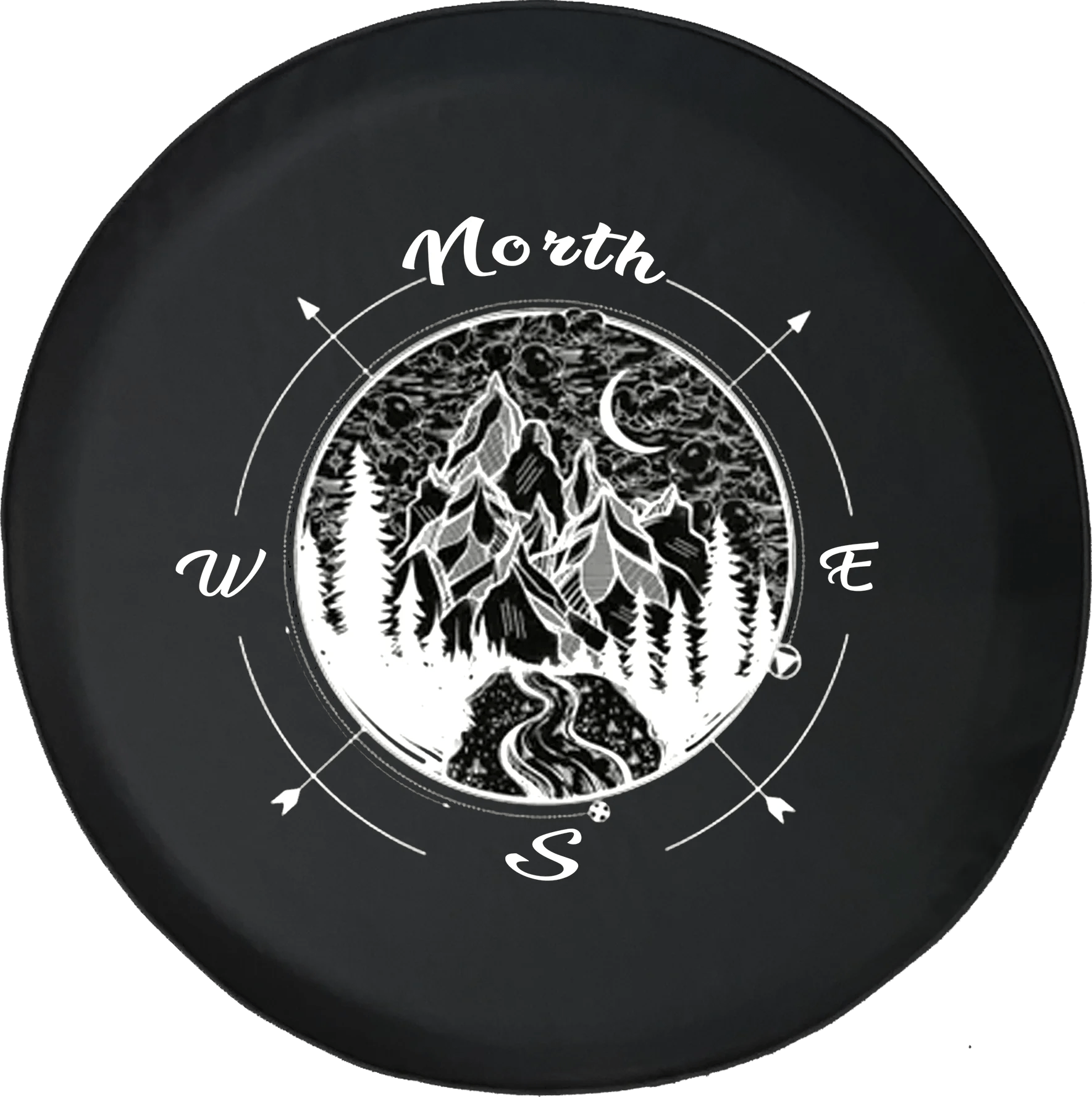 Compass Geometric Mountain Scene Night Sky Travel Spare Tire Cover fits