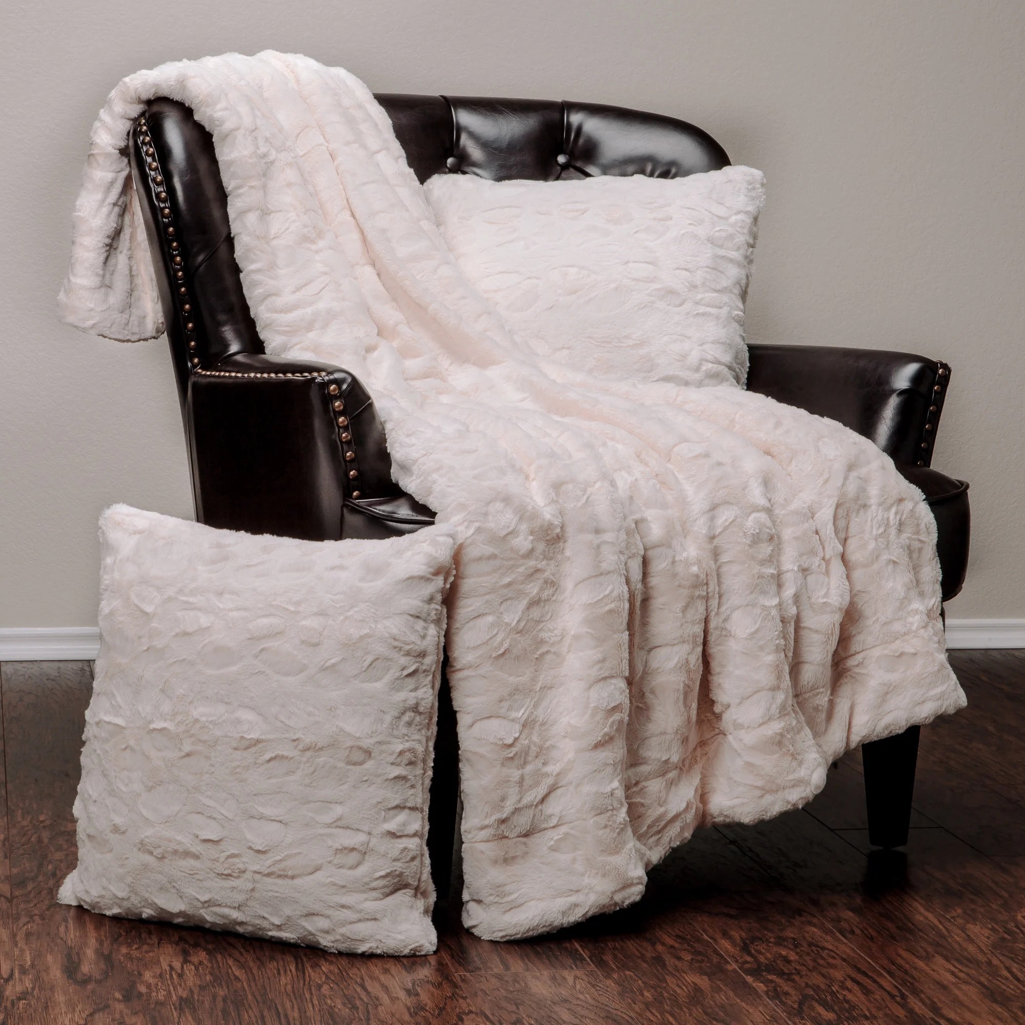 Chanasya 3Piece Faux Fur Throw Blanket Pillow Cover Set Super Soft