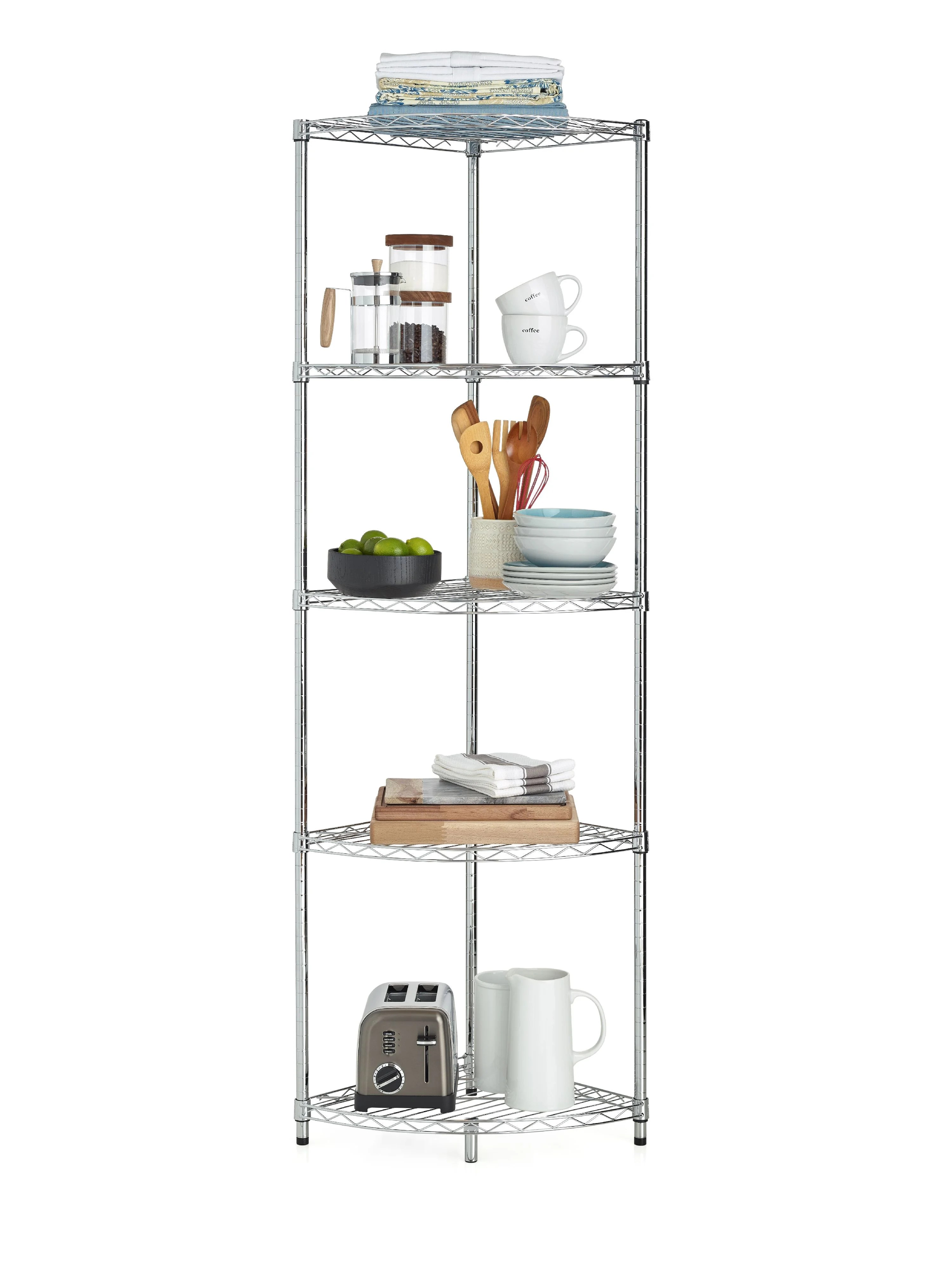 HSS 5Tier Corner Wire Shelf Unit 18"Dx18"Wx72"H, Chrome, Capacity 750 lbs
