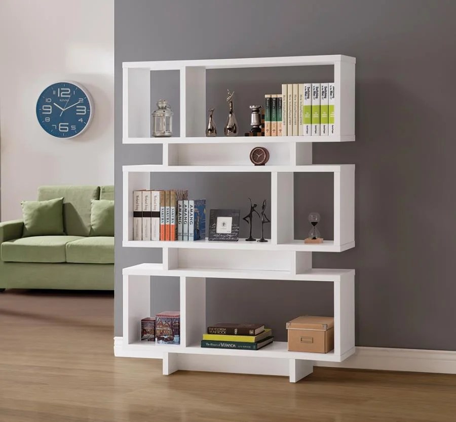Contemporary White Geometric 3Tier Bookcase Contemporary White Geometric 3Tier Bookcase