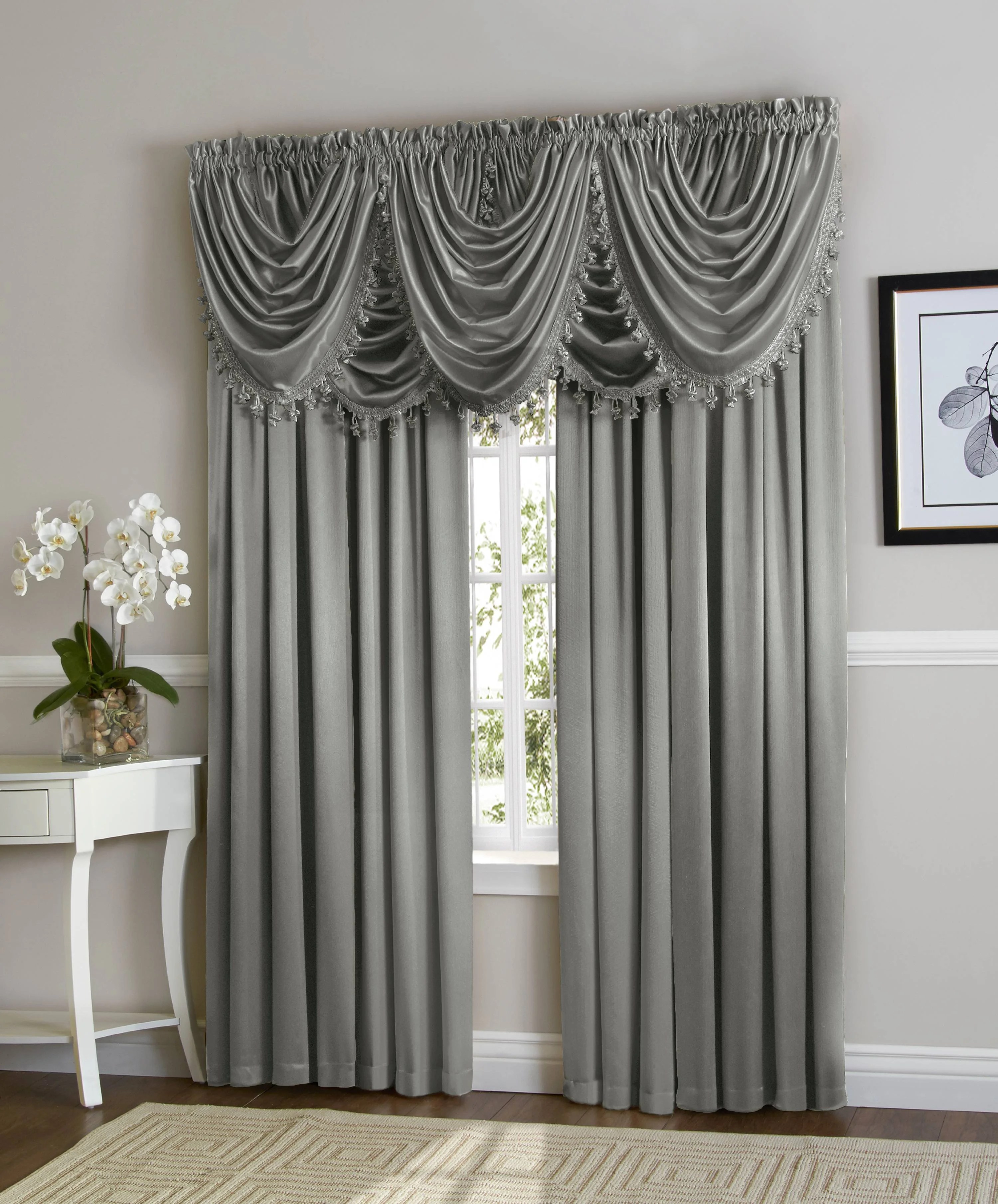 Hyatt Window Curtain & Fringed Valance Complete 9 Piece Window