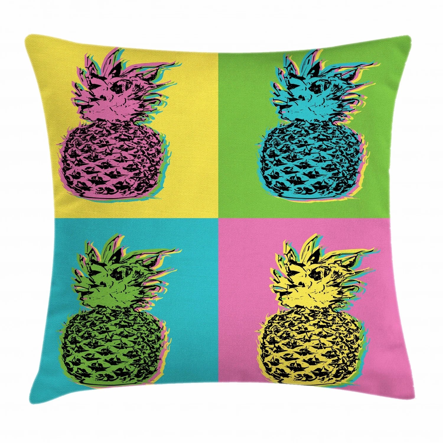 Pineapple Throw Pillow Cushion Cover, Colorful Summer Pop Art Design