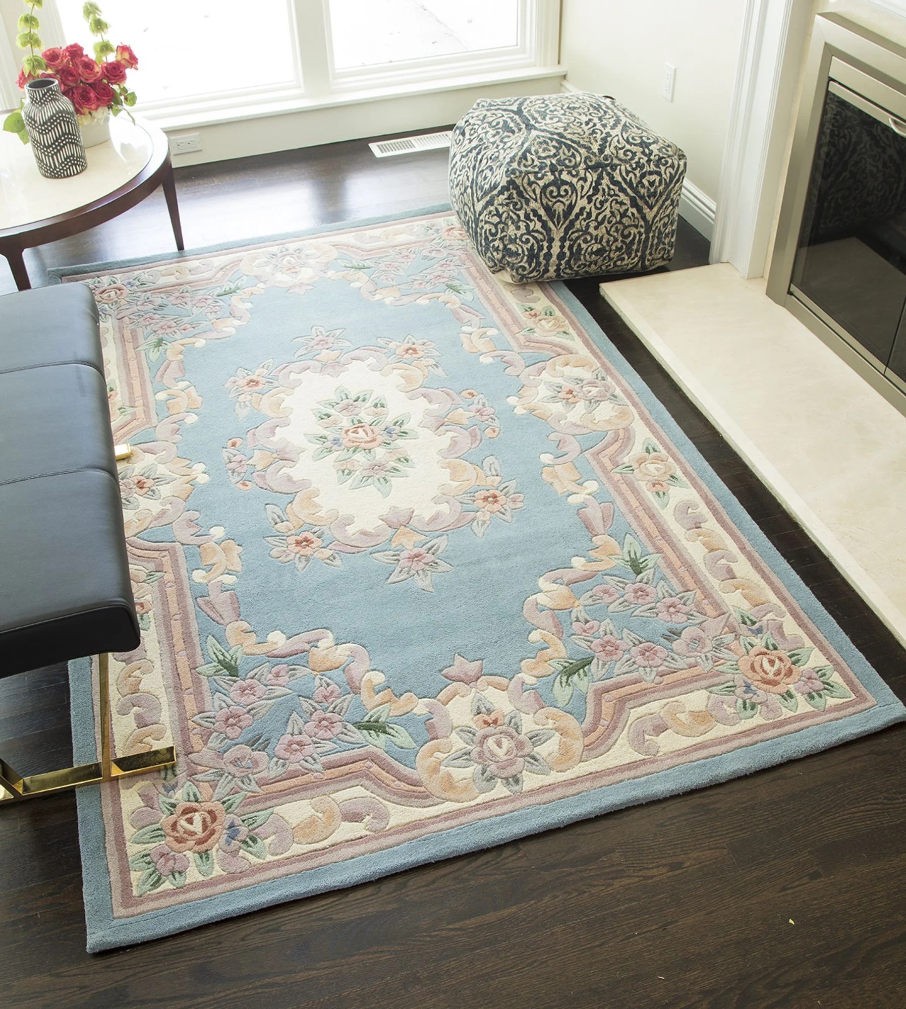 Rugs America New Aubusson Collection Light Blue 510208 Traditional