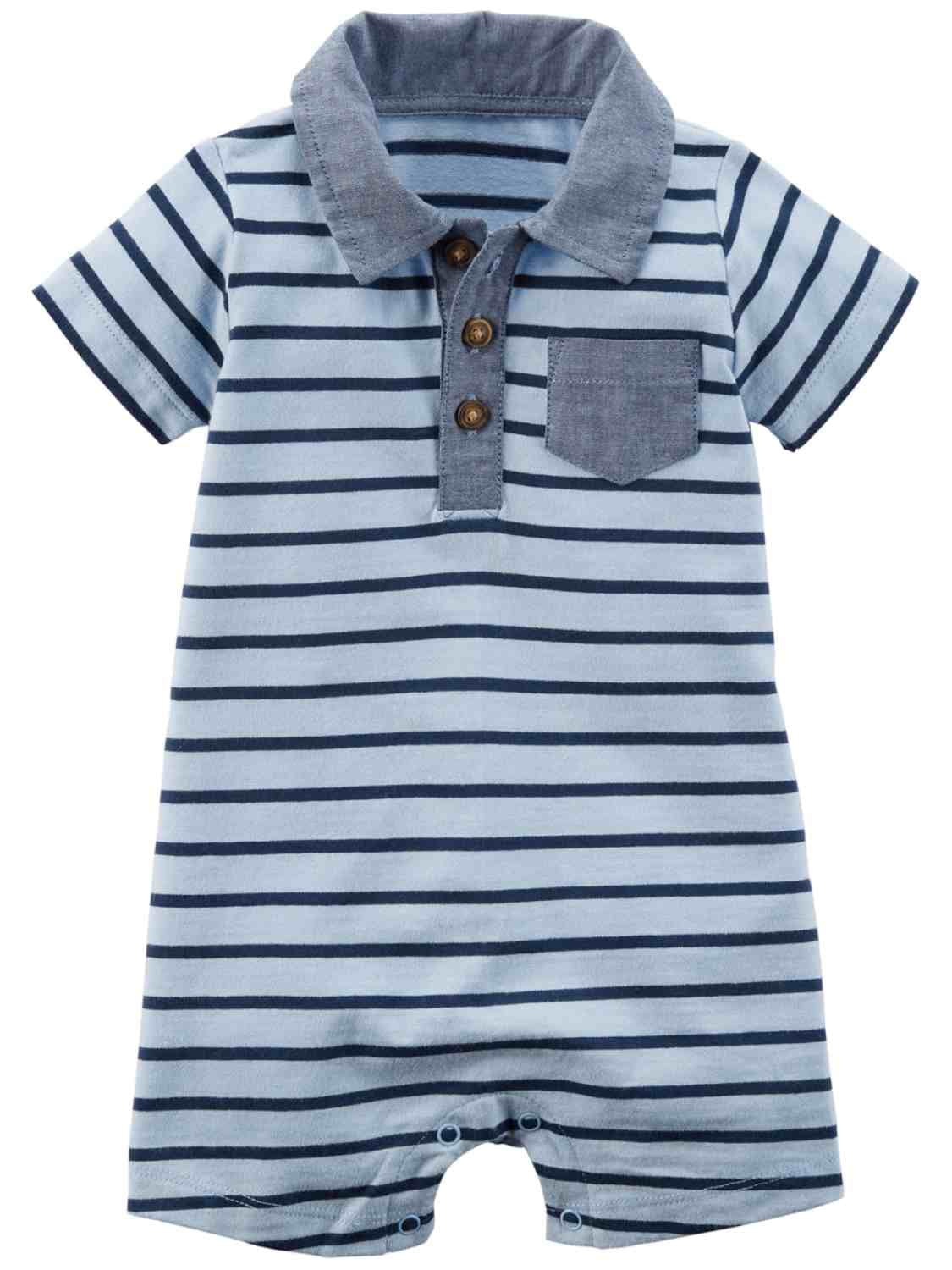 Carter�s Carters Infant Boys Blue Striped Collared Polo Shirt Romper Carter�s Carters Infant Boys Blue Striped Collared Polo Shirt Romper