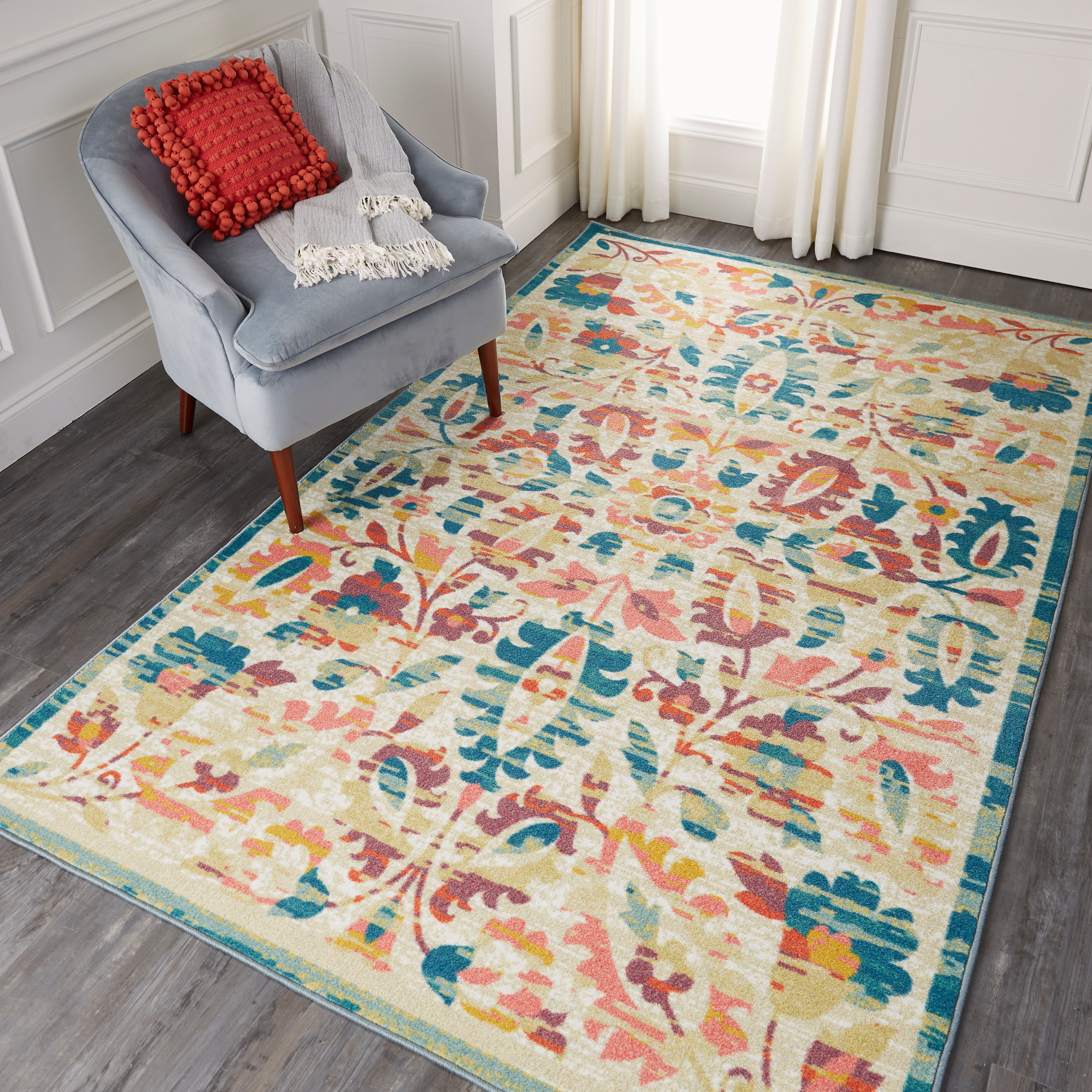 Mohawk Home Prismatic Floral Teal Traditional Floral Precision Printed