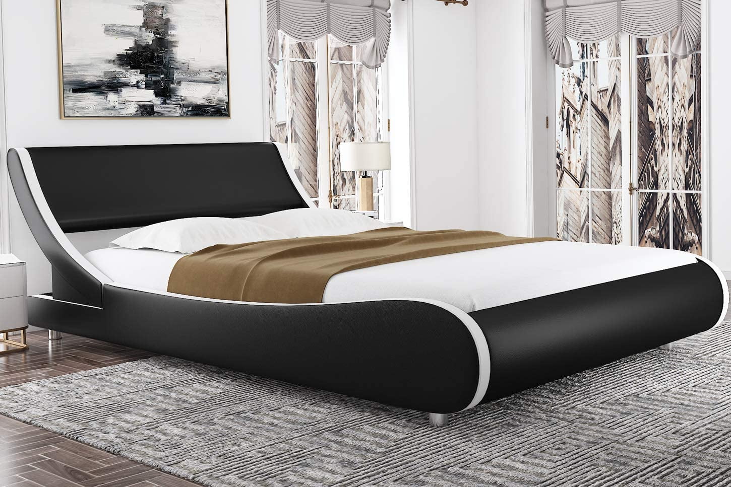 Amolife Full Size Modern Platform Bed Frame with Adjustable Headboard