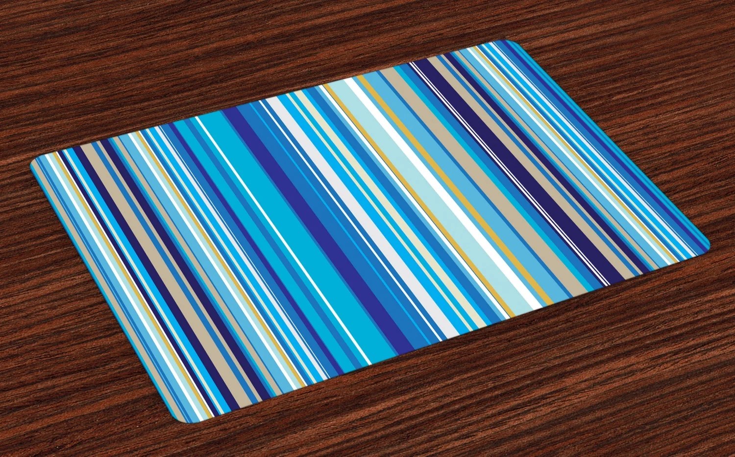 Blue Placemats Set of 4 Vertical Stripes Repeating Retro Revival