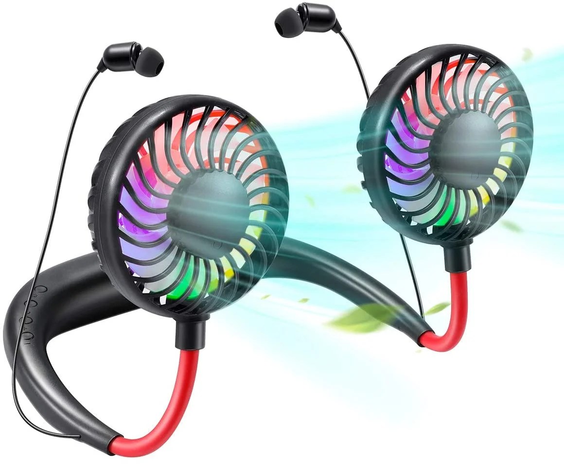 Hanging Neck Fan with Bluetooth 5.0 Headphones, Portable Personal Fan