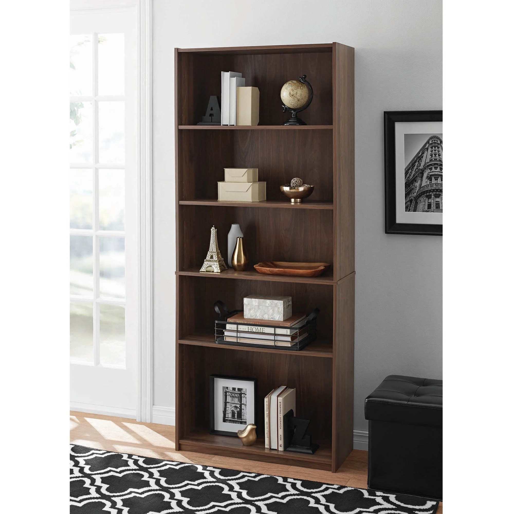 5Shelf Bookcase Adjustable Shelves Solid Wood Bookshelf Storage