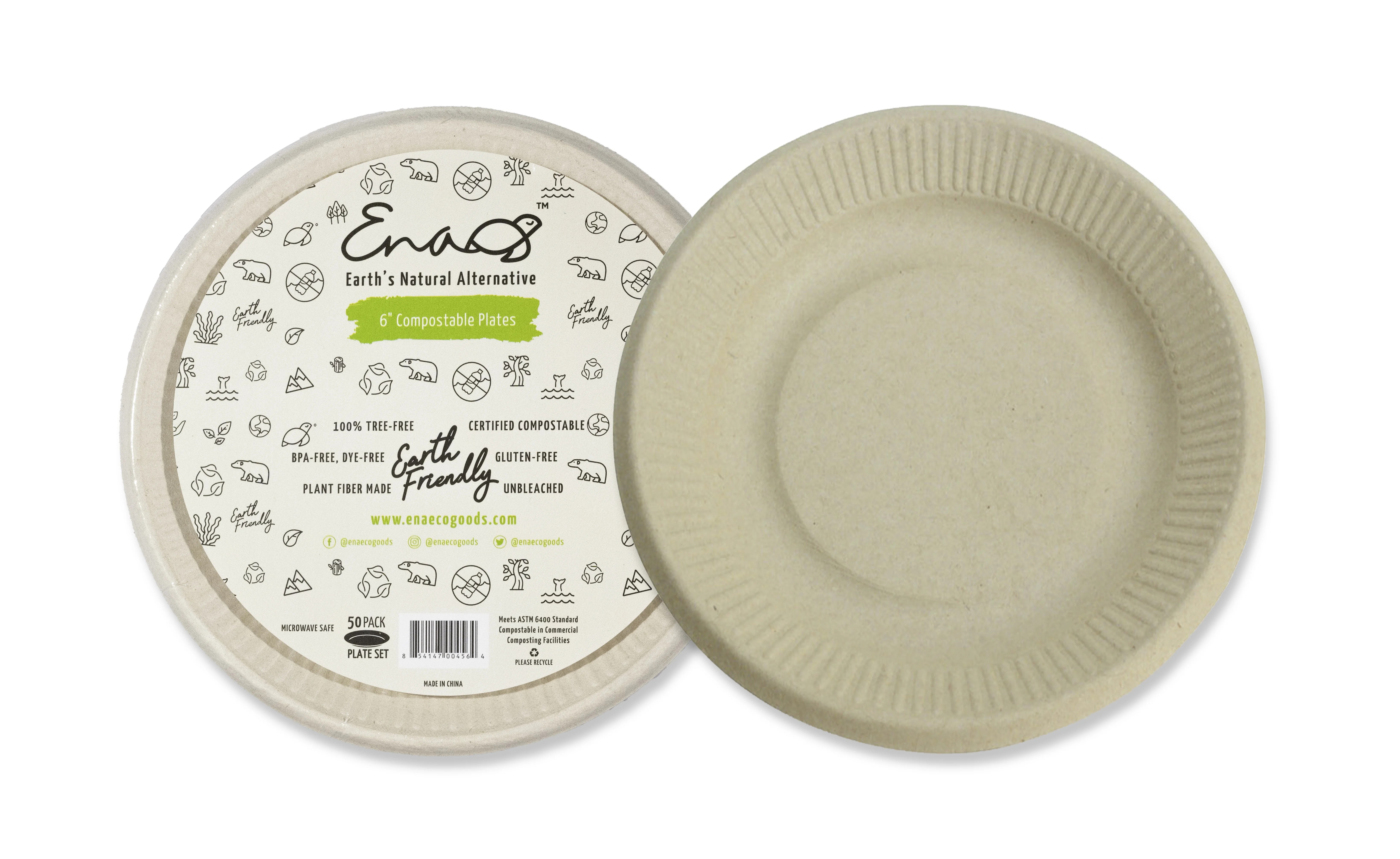 Natural Compostable Plant Fiber 6" Round Plate, 50 Count