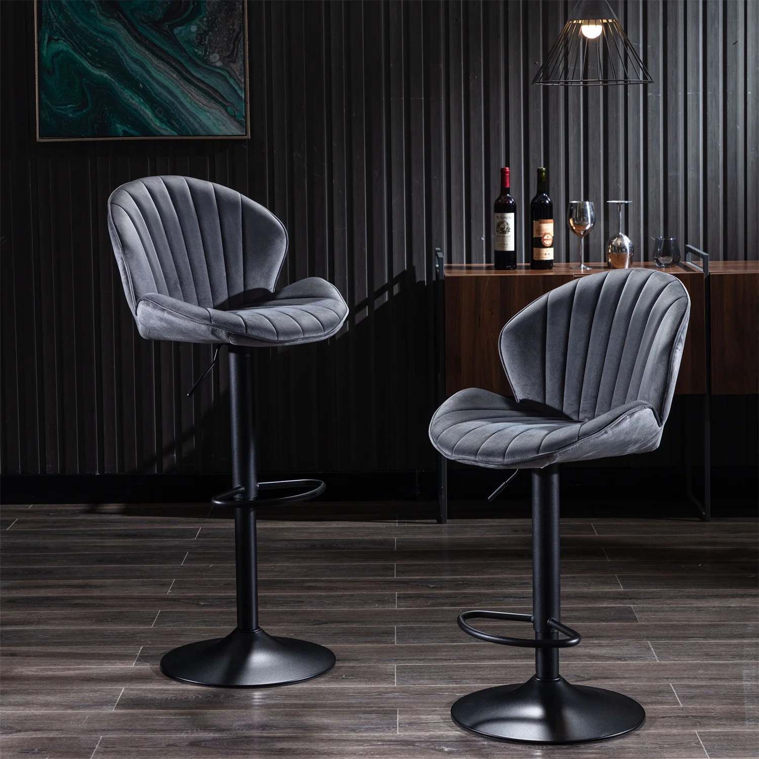 Bar Stools Set of 2 Swivel Adjustable Barstools with Back and Footrest