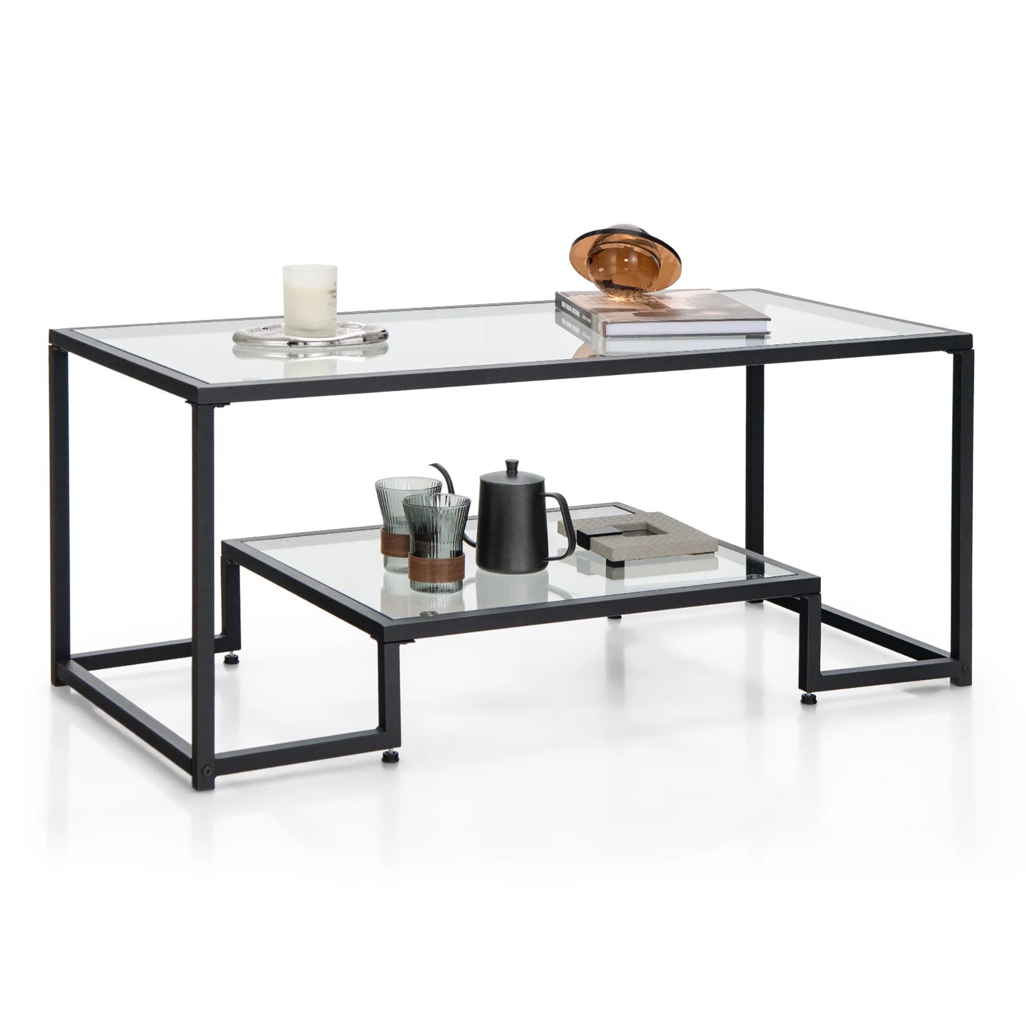 Costway Glass Coffee Table Modern Rectangular Coffee Table Metal Frame