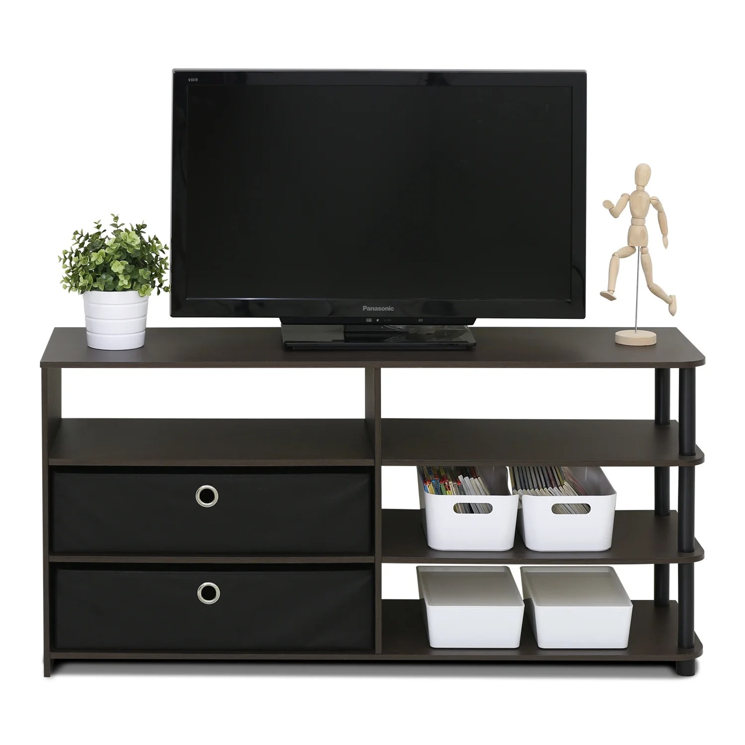 Furinno JAYA Simple Design TV Stand with Bins, Walnut Furinno JAYA Simple Design TV Stand with Bins, Walnut