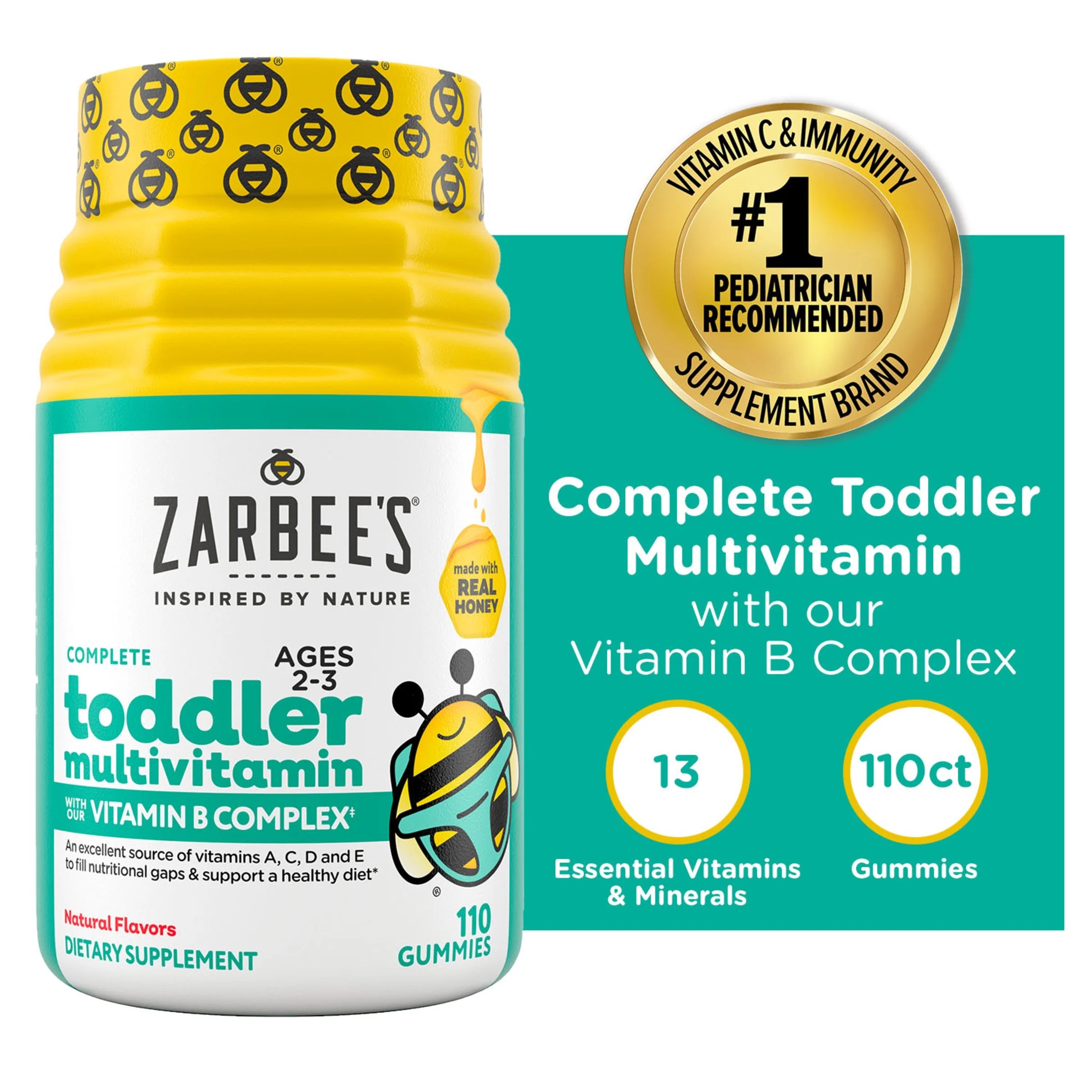Zarbee's Complete Toddler Multivitamin Gummies, Natural Flavor, 110ct