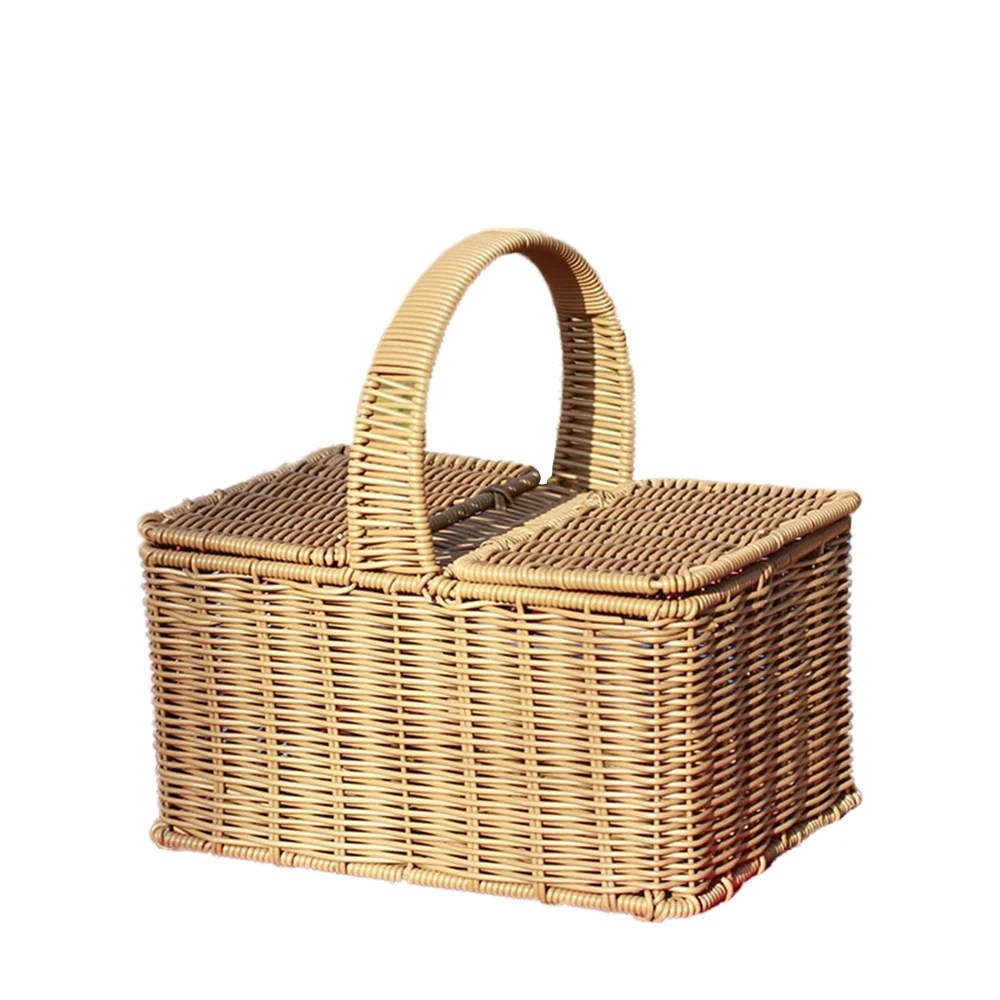 Wicker Picnic Basket with Lids & Folding Handles, Country Style Picnic