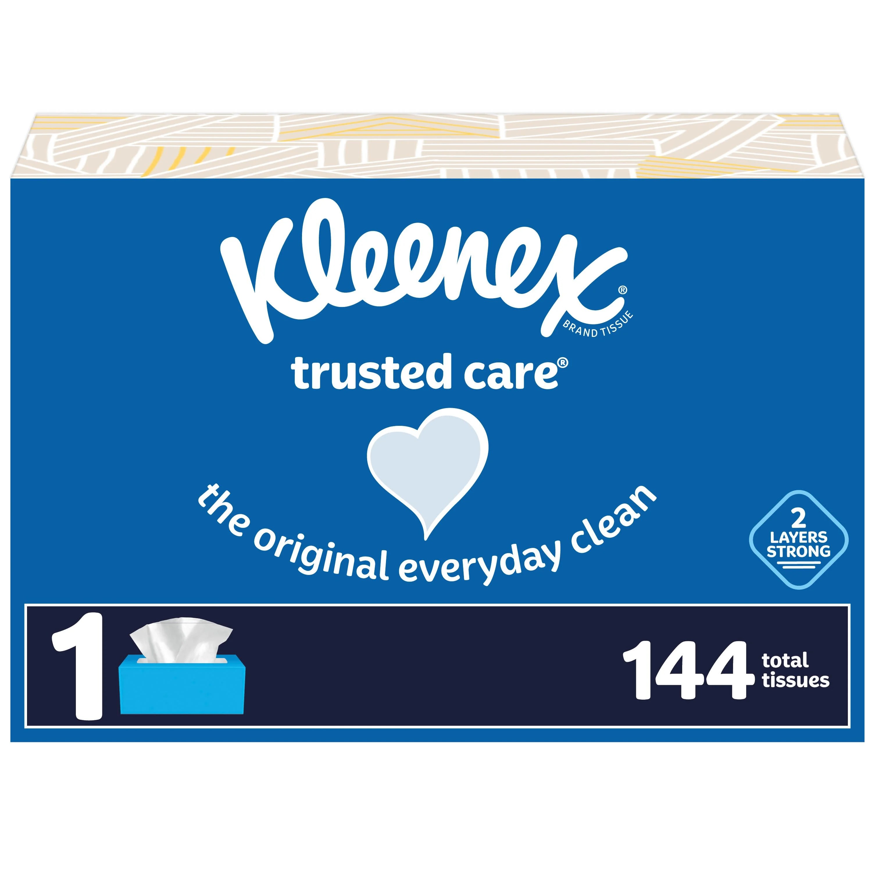 Kleenex Trusted Care Everyday Facial Tissues, 1 Flat Box (144 Total