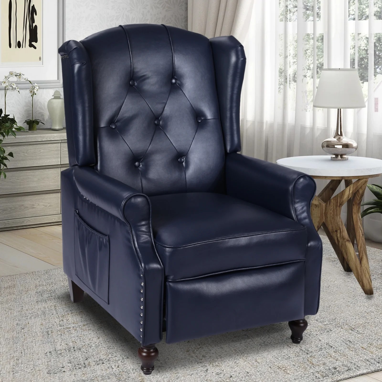 Wingback Recliner Chair, Push Back Arm Chair with Heat and Massage, PU