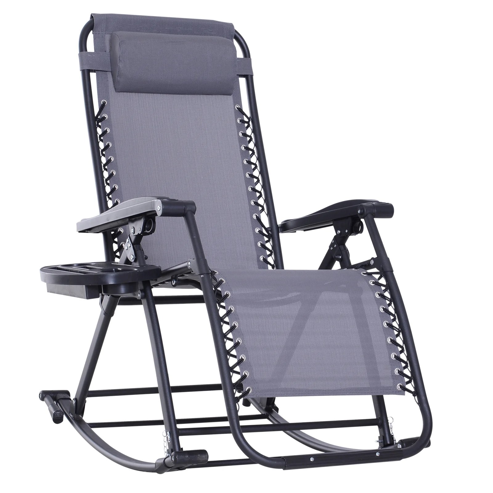 Outsunny Folding Zero Gravity Rocking Lounge Chair with Cup Holder Tray