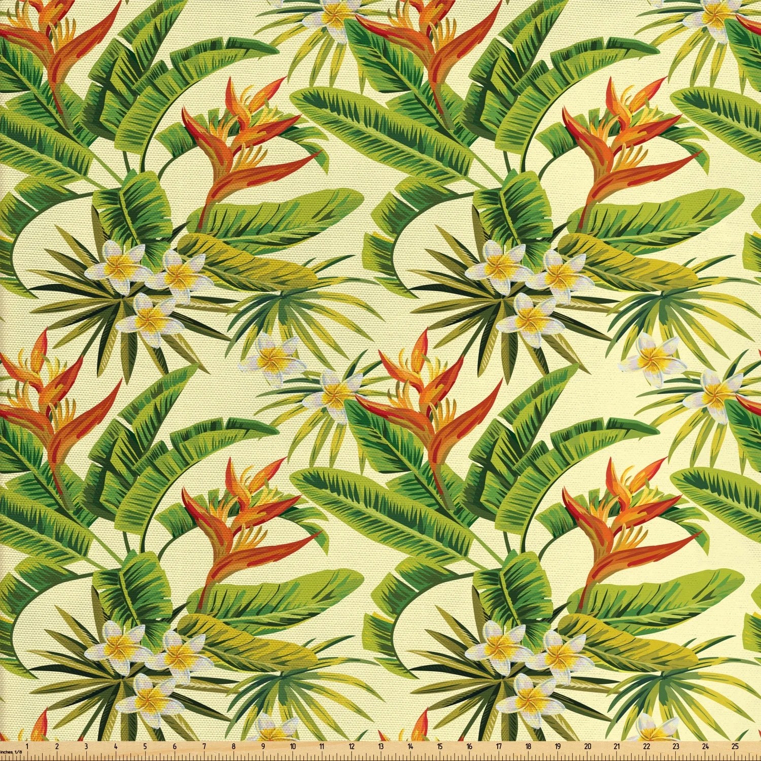 Tropical Fabric by The Yard, Exotic Plumeria Flowers and Palm Tree
