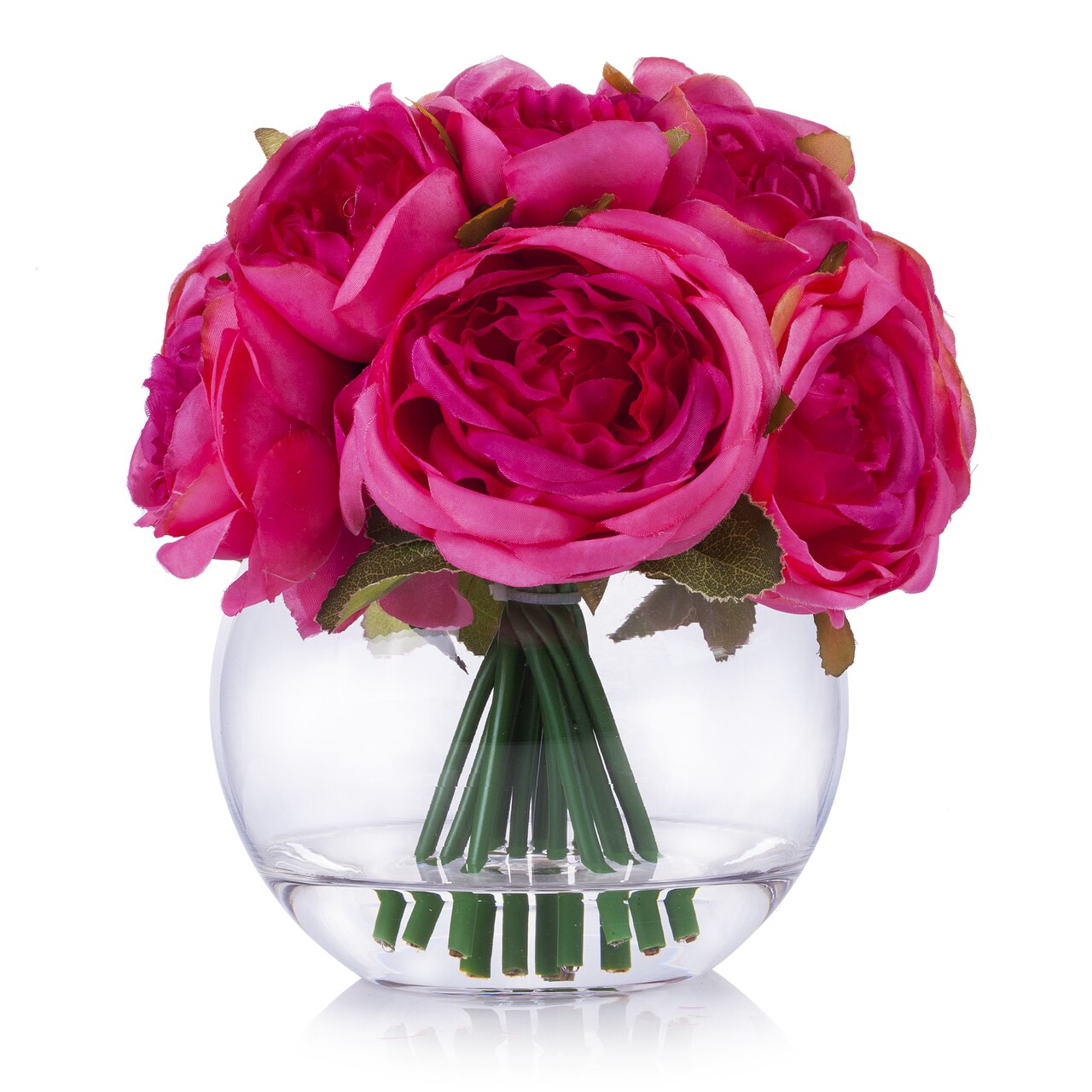 Enova Home Silk Peony Flower Arrangement in Clear Glass Vase With Faux