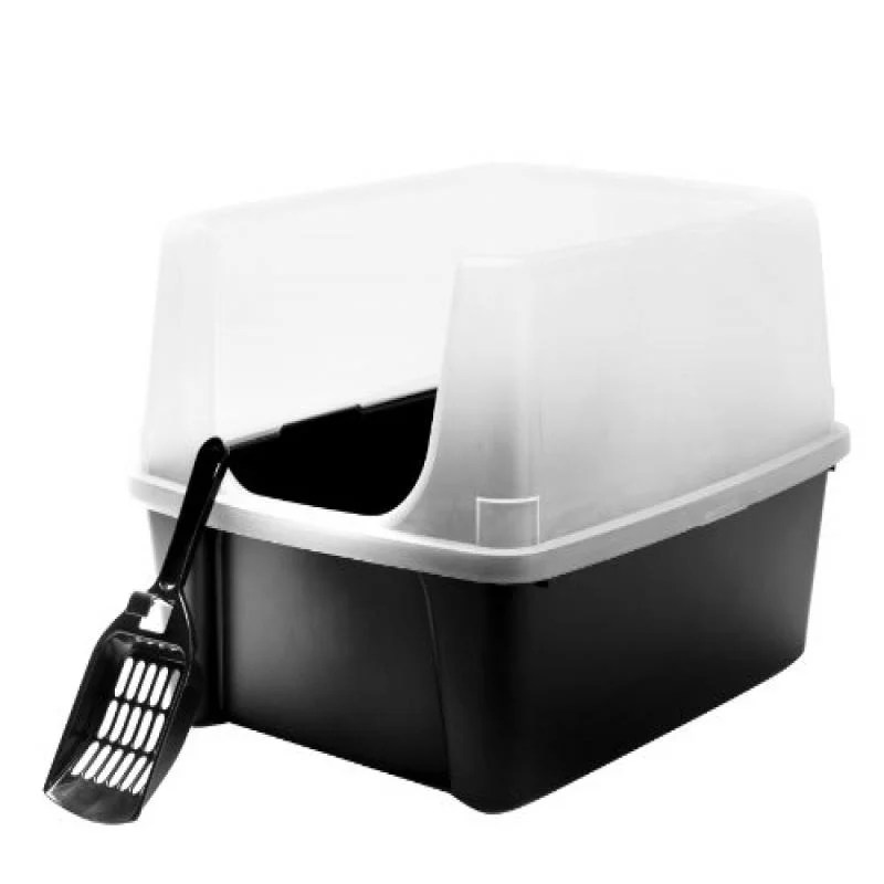 IRIS Open Top Cat Litter Box Kit with Shield and Scoop, Black Walmart