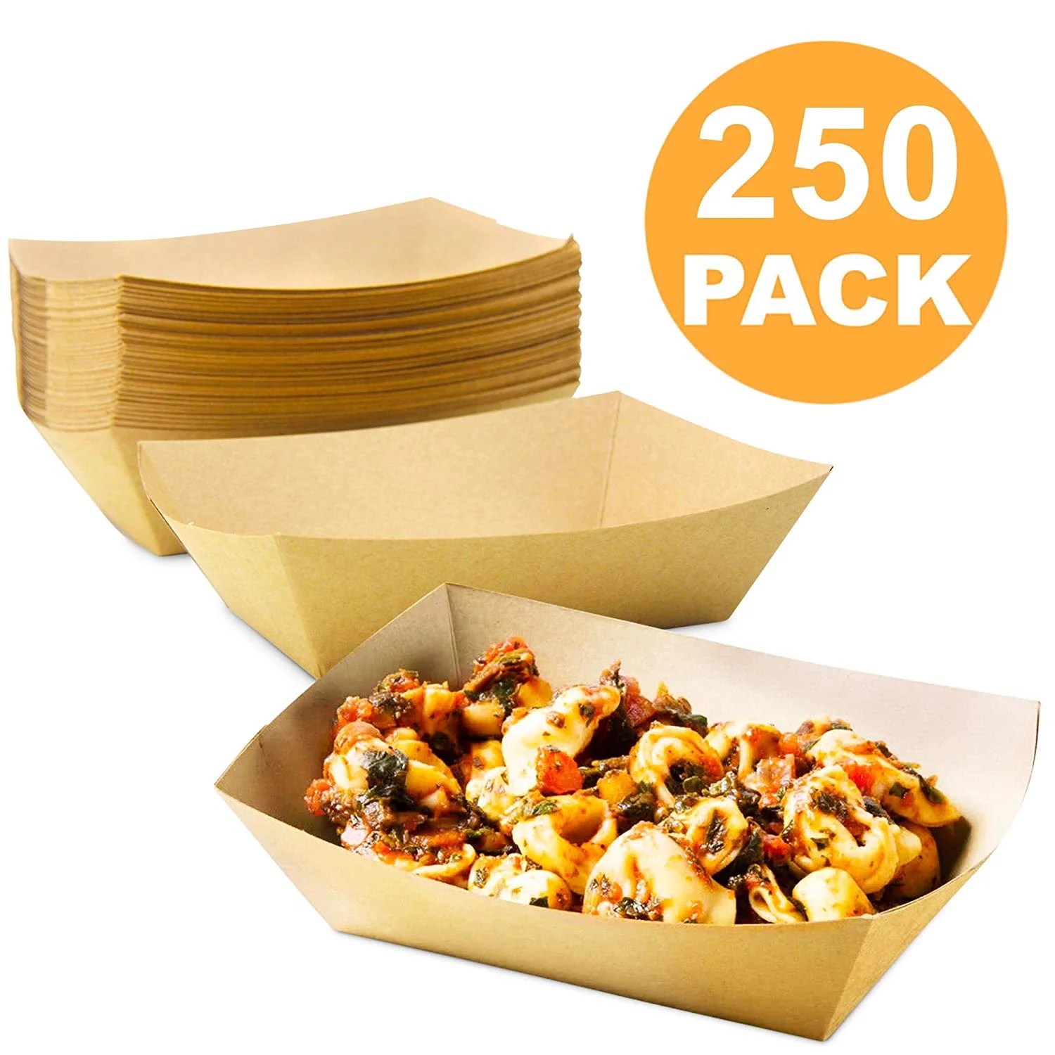 [250 Pack] 3 lb Heavy Duty Disposable Kraft Brown Paper Food Trays