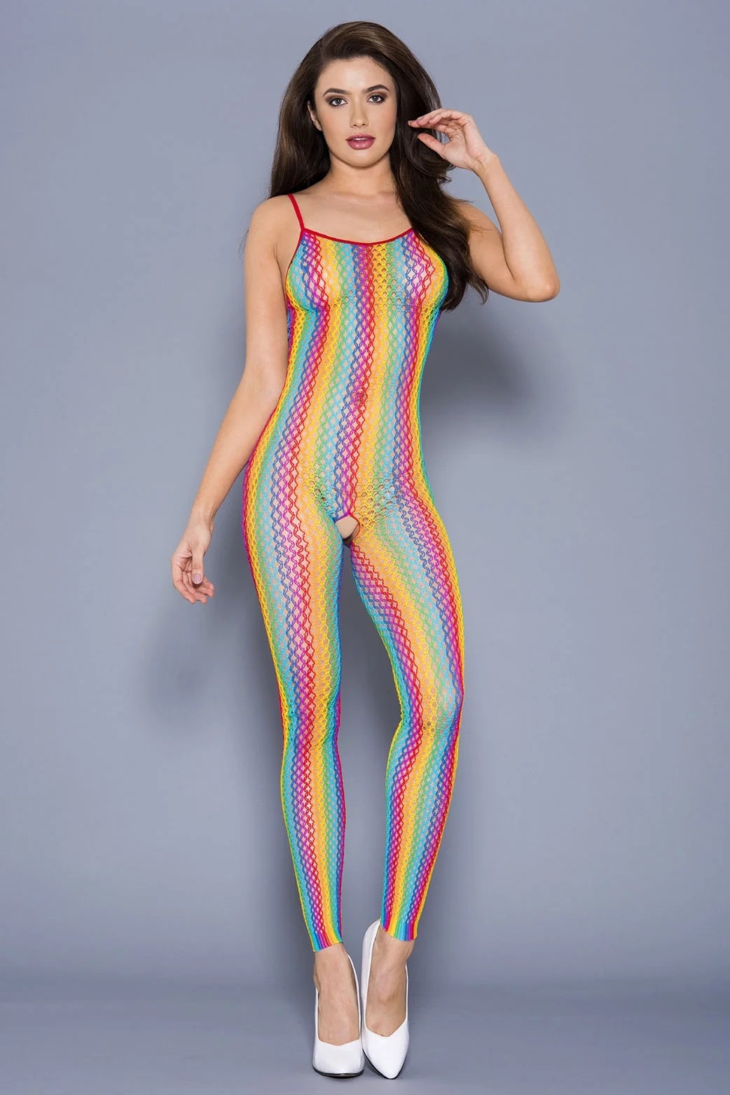 Music Legs Spaghetti straps rainbow crotchless bodystocking