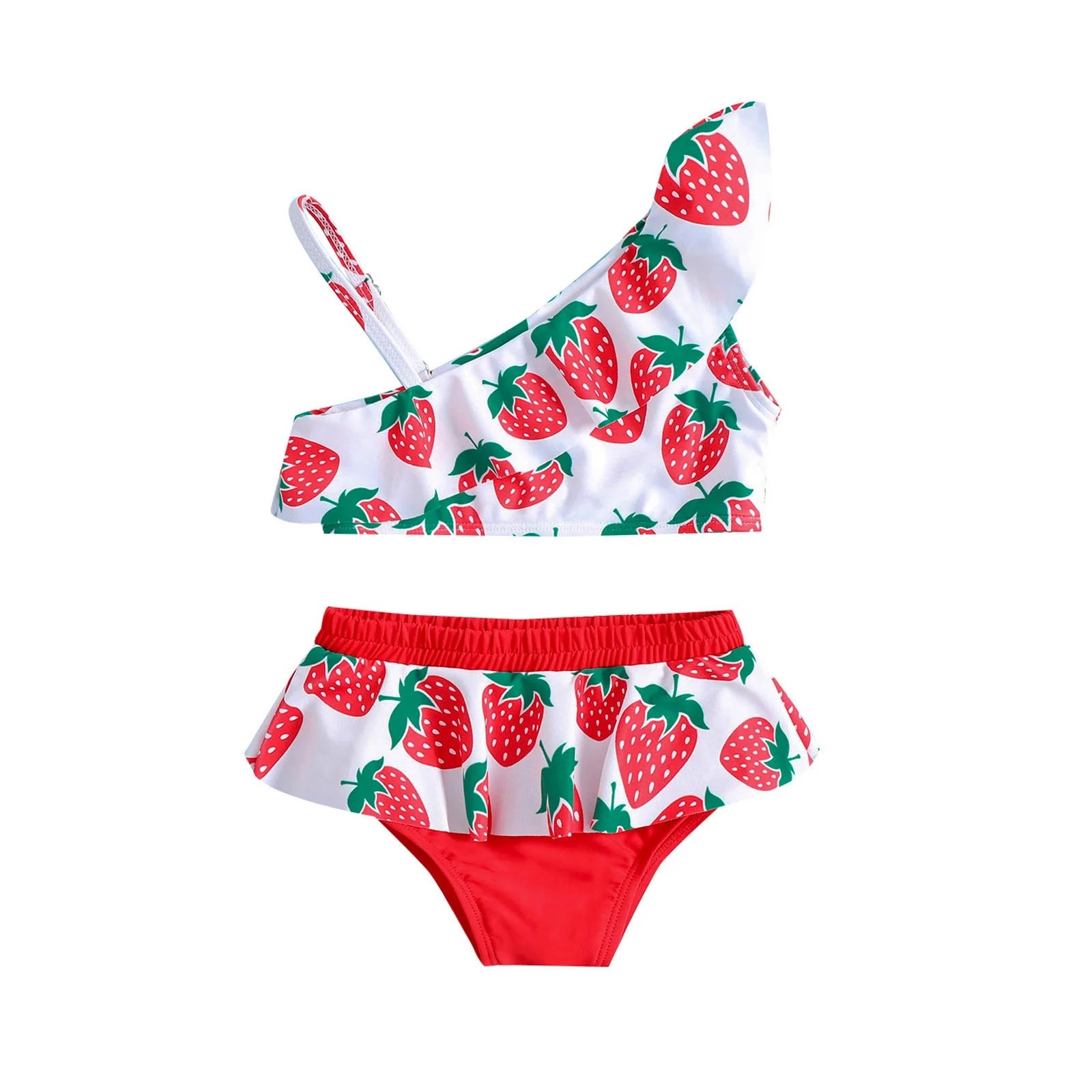 Baby Swimsuit Girl Two Piece Strawberry Print Sleeveless Red Bathing