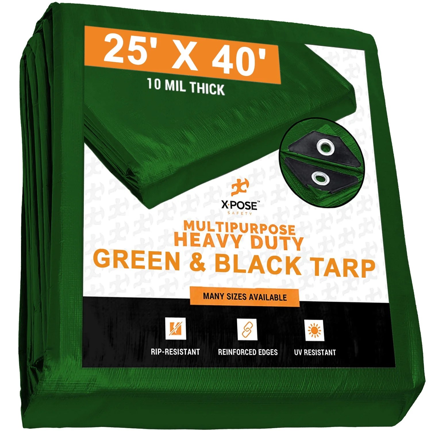 Super Heavy Duty Green/ Black Poly Tarps, 25' x 40'