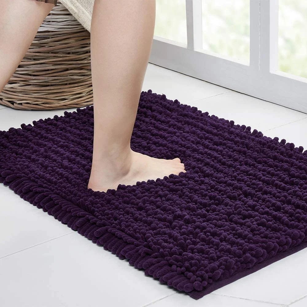 FabricMCC Bathroom Rug Non Slip Bath Mat (24x17 Inch Dark Purple) Water