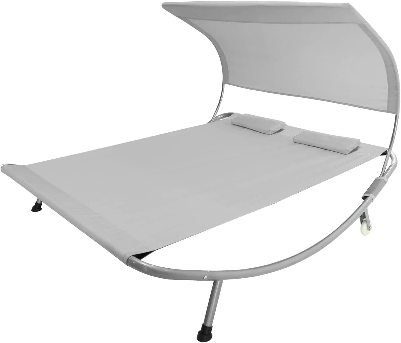 COVERONICS Patio Double Chaise Lounge Bed with Canopy,Headrest Pillow