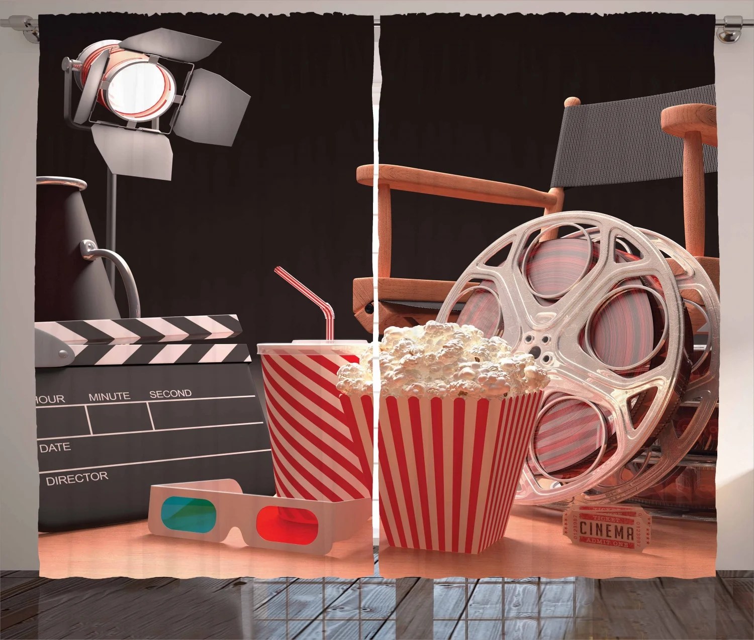 Movie Theater Curtains 2 Panels Set, Objects of the Film Industry