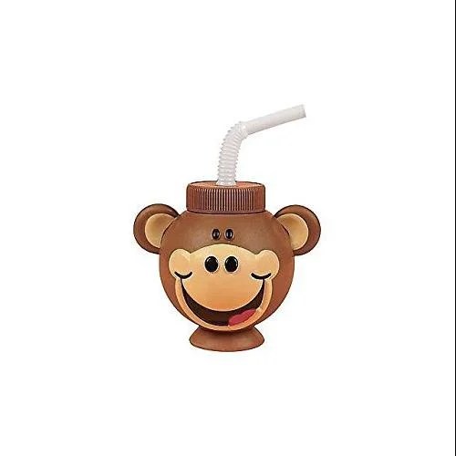 Plastic Monkey HeadShaped Cups With Straws (1 dz)