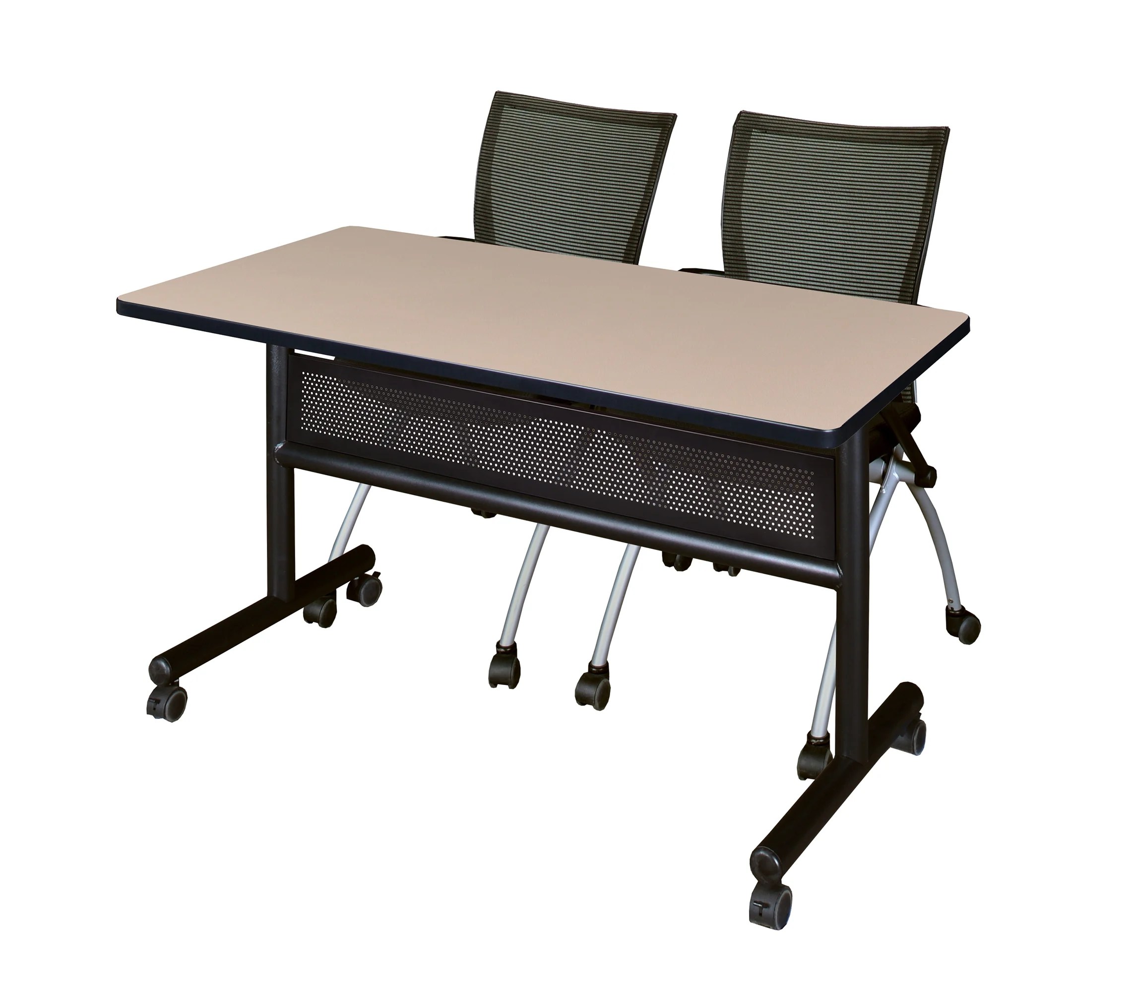 48" x 24" Flip Top Mobile Training Table with Modesty Panel Beige and