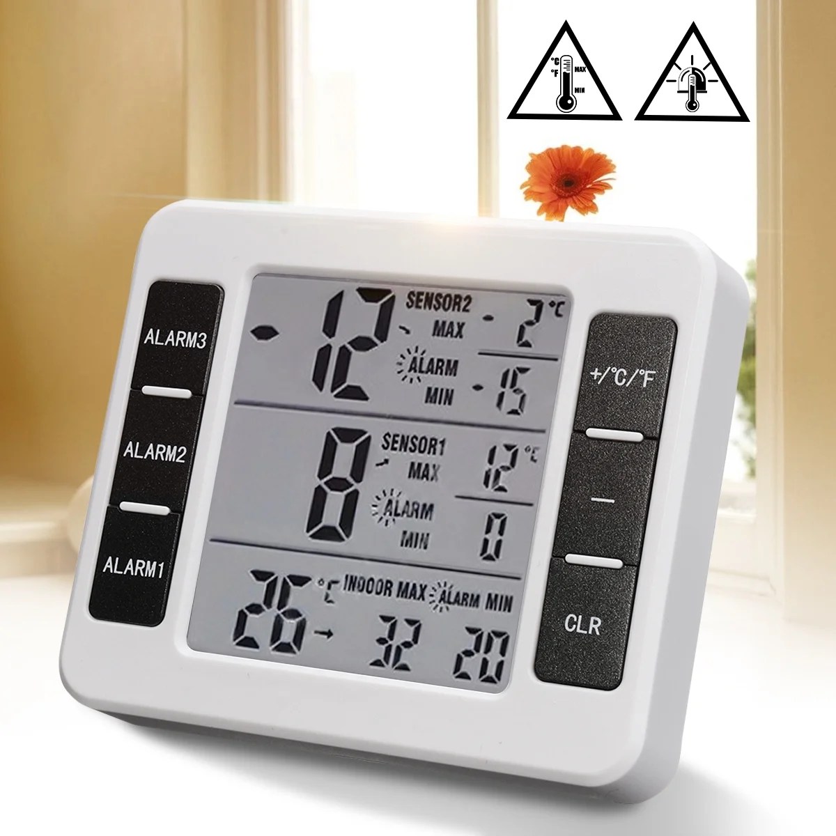 Wireless Digital Freezer Thermometer 2PC Sensor Indoor Outdoor Audible