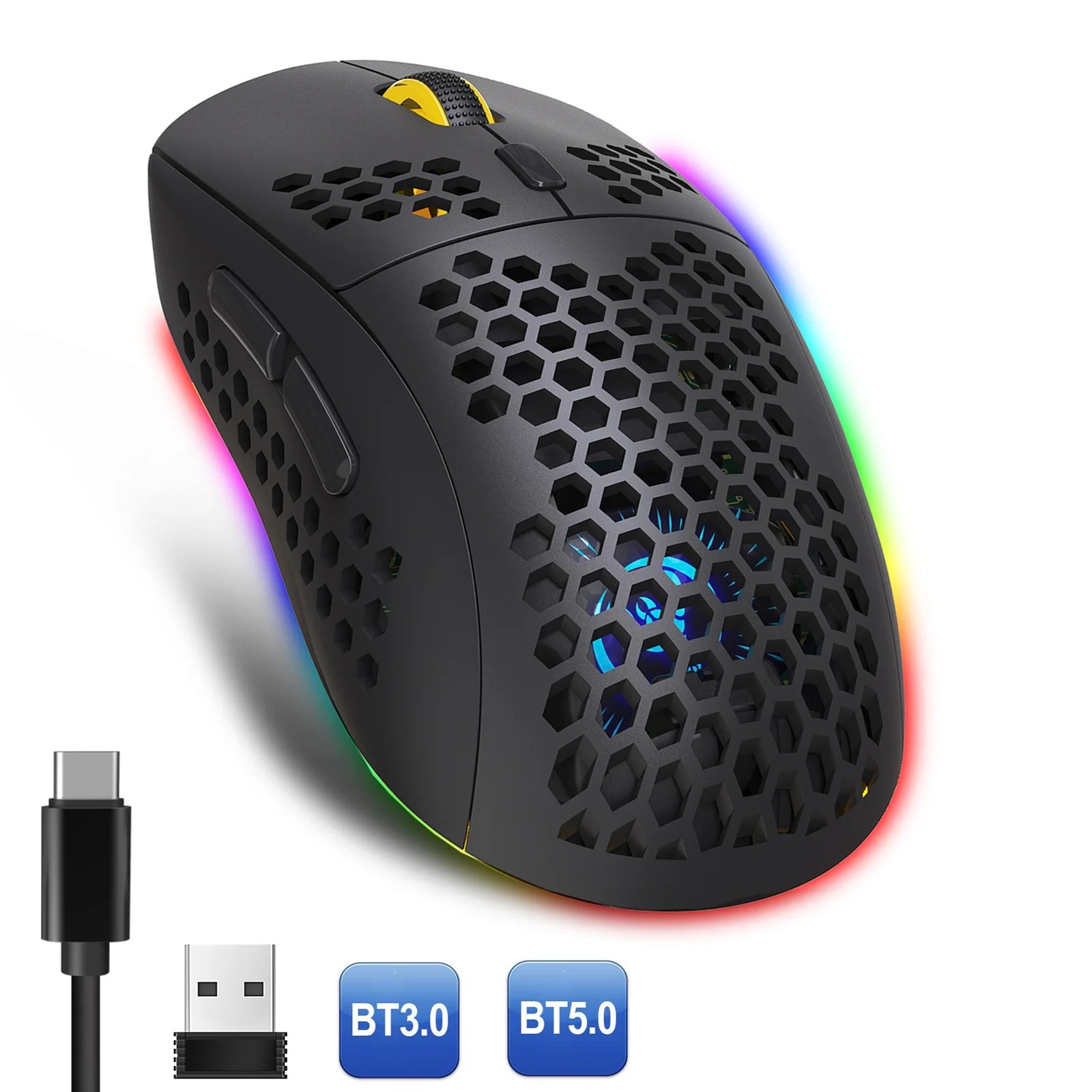Bluetooth Wireless Gaming Mouse PC Computer Mice w/ Shell, Rechargeable Optical Mouse
