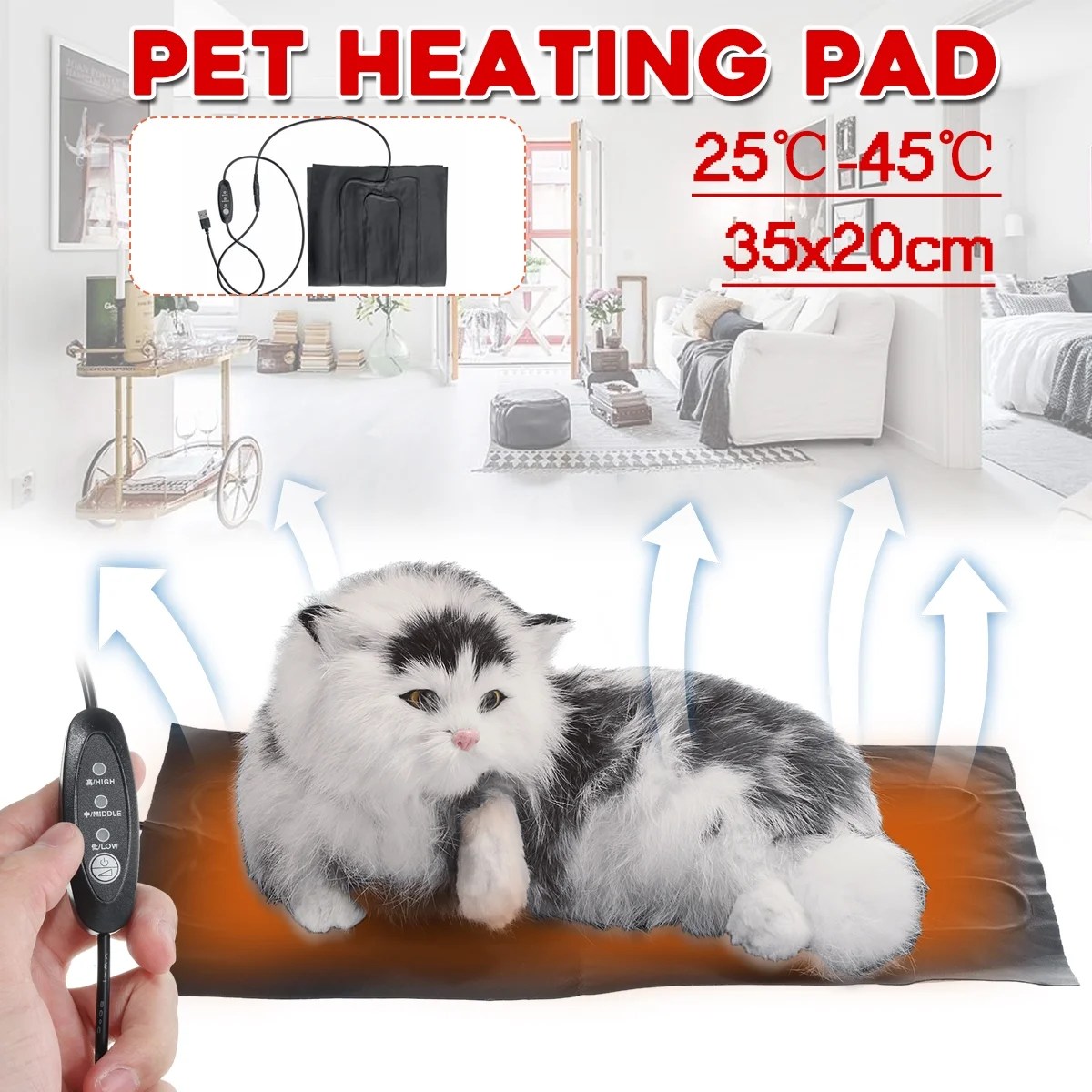 3 Gear Pet Heating Mat USB Electric Heated Adjustable Safe Warmer Bed