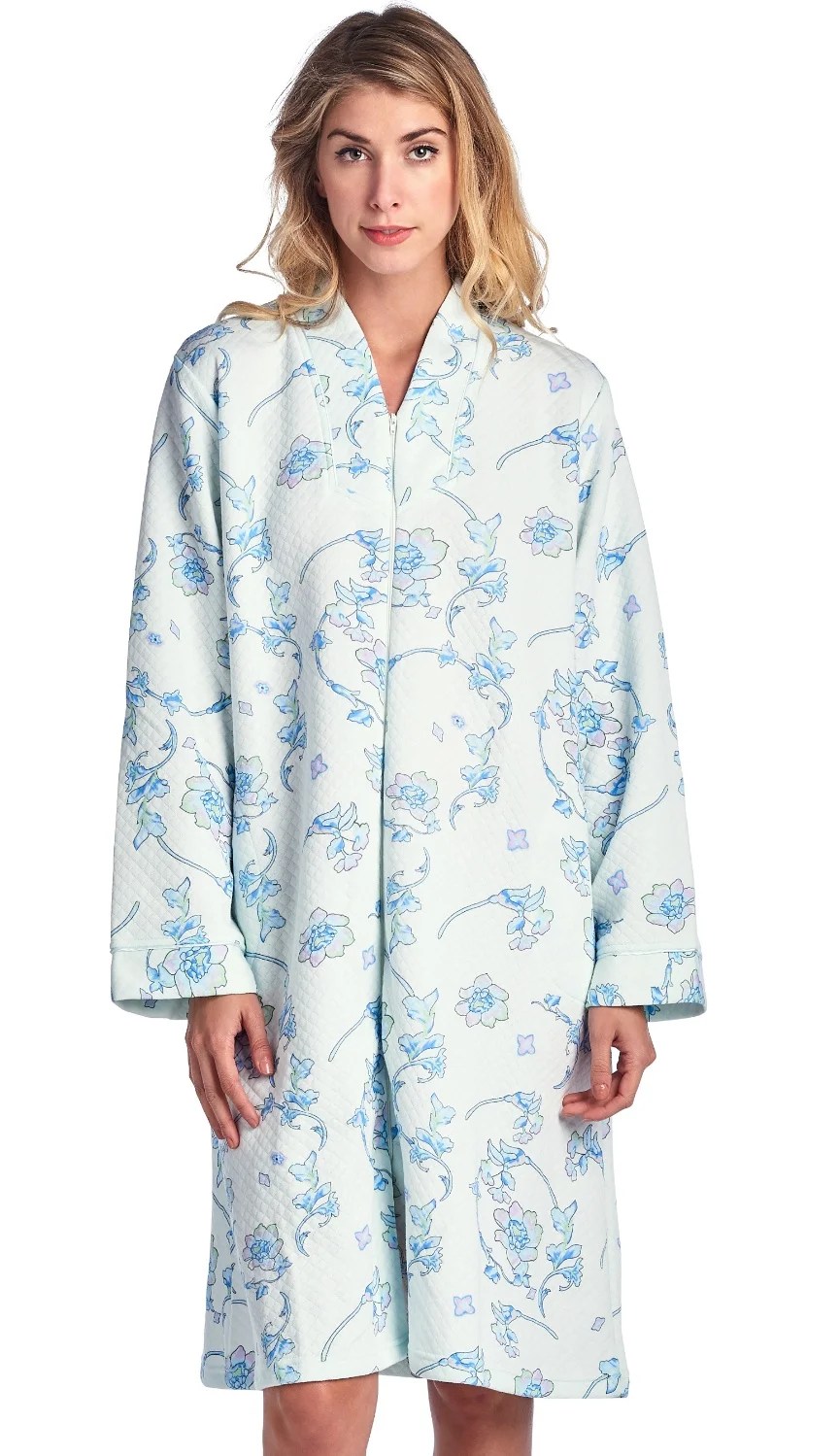 Women's Floral Print Zipper Front Quilted Robe