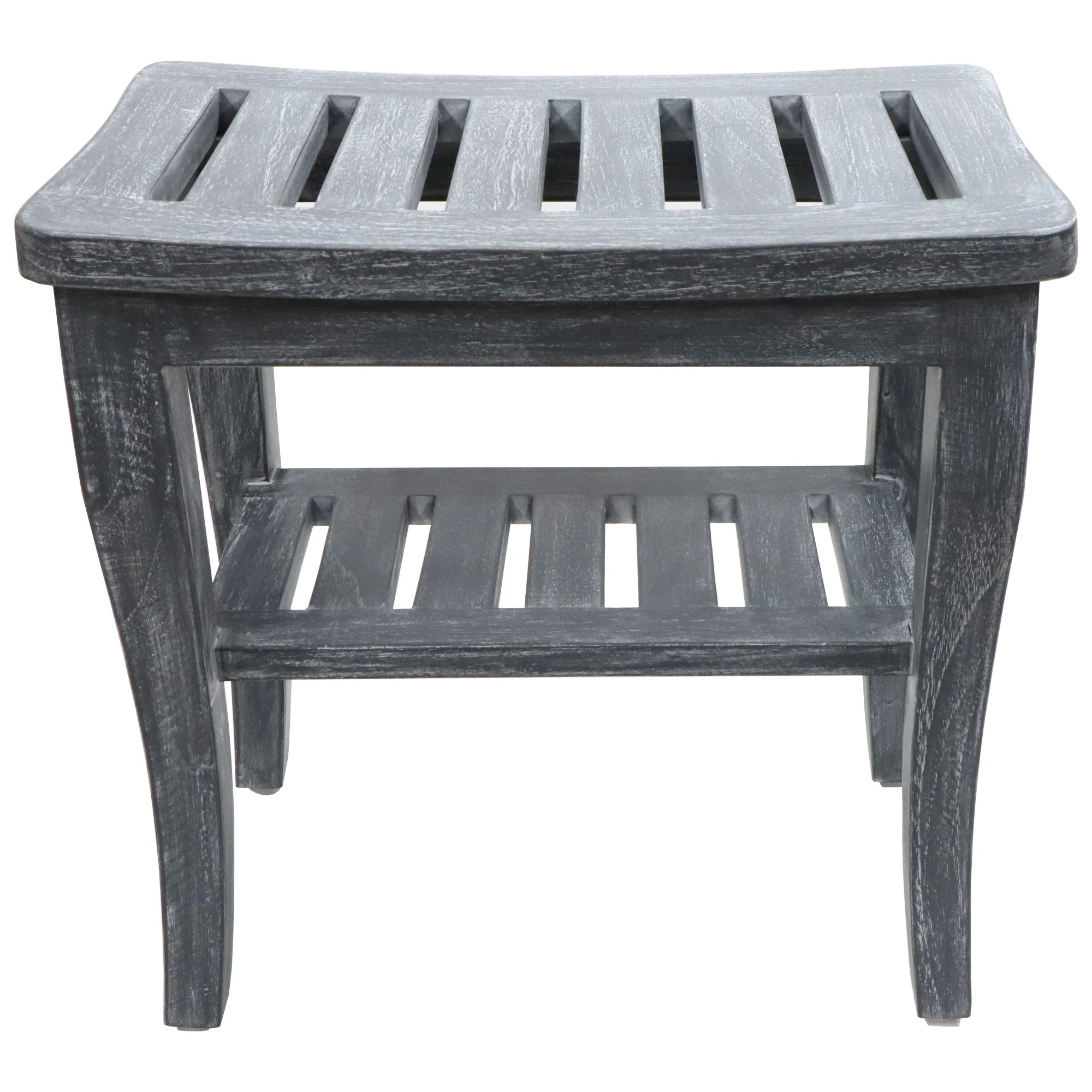 Redmon Weathered Genuine Teak Petite Shower Seat with Shelf, Grey