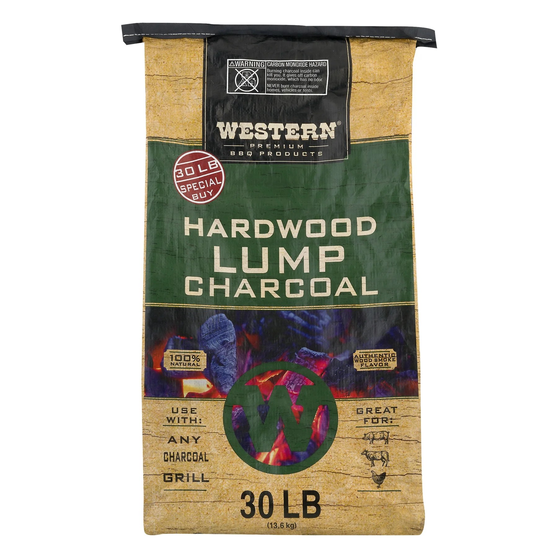Western Premium BBQ 30LB Hardwood Lump Charcoal
