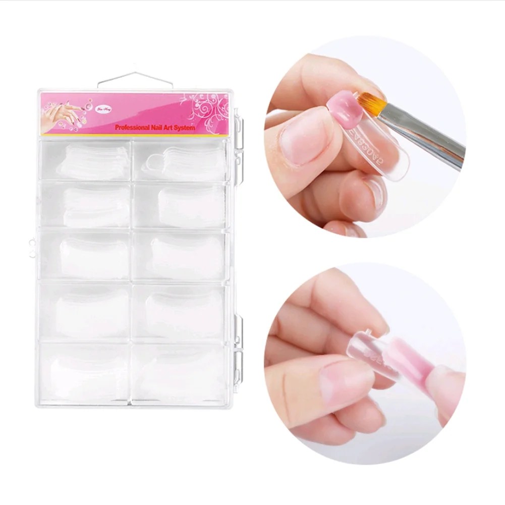 FAGINEY 100pcs Transparent Nail Form Quick Building Gel Mold Tips Nail