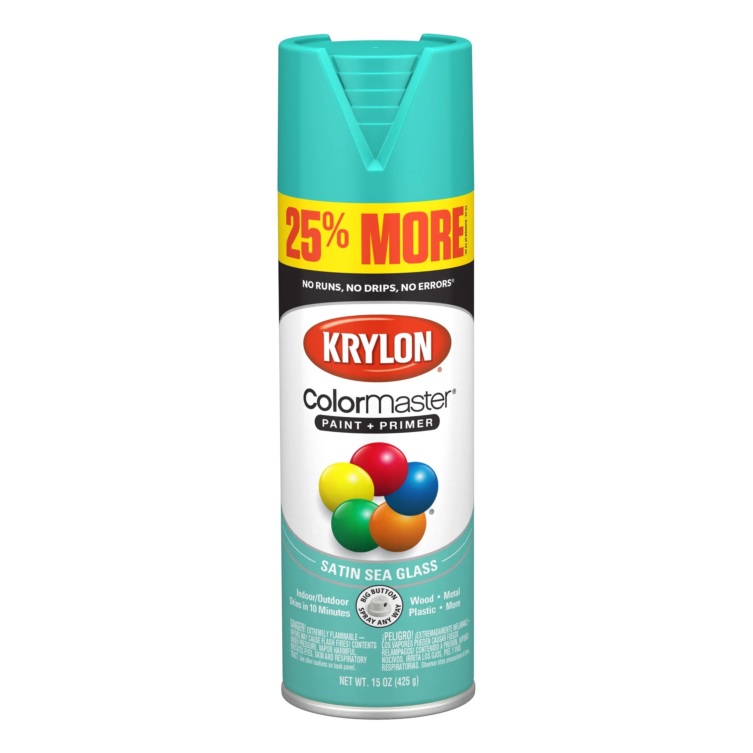 Krylon ColorMaster Paint + Primer Bonus, Satin, Sea Glass, 15 oz