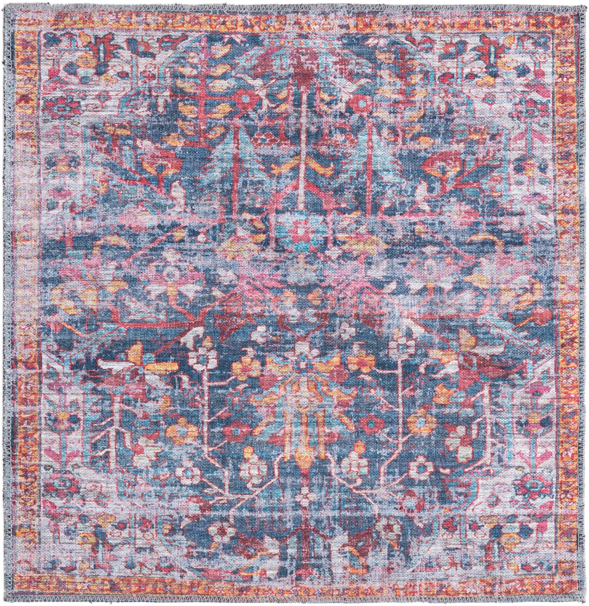 Maahru Collection Washable Rug 3 Ft Square Navy Blue Low