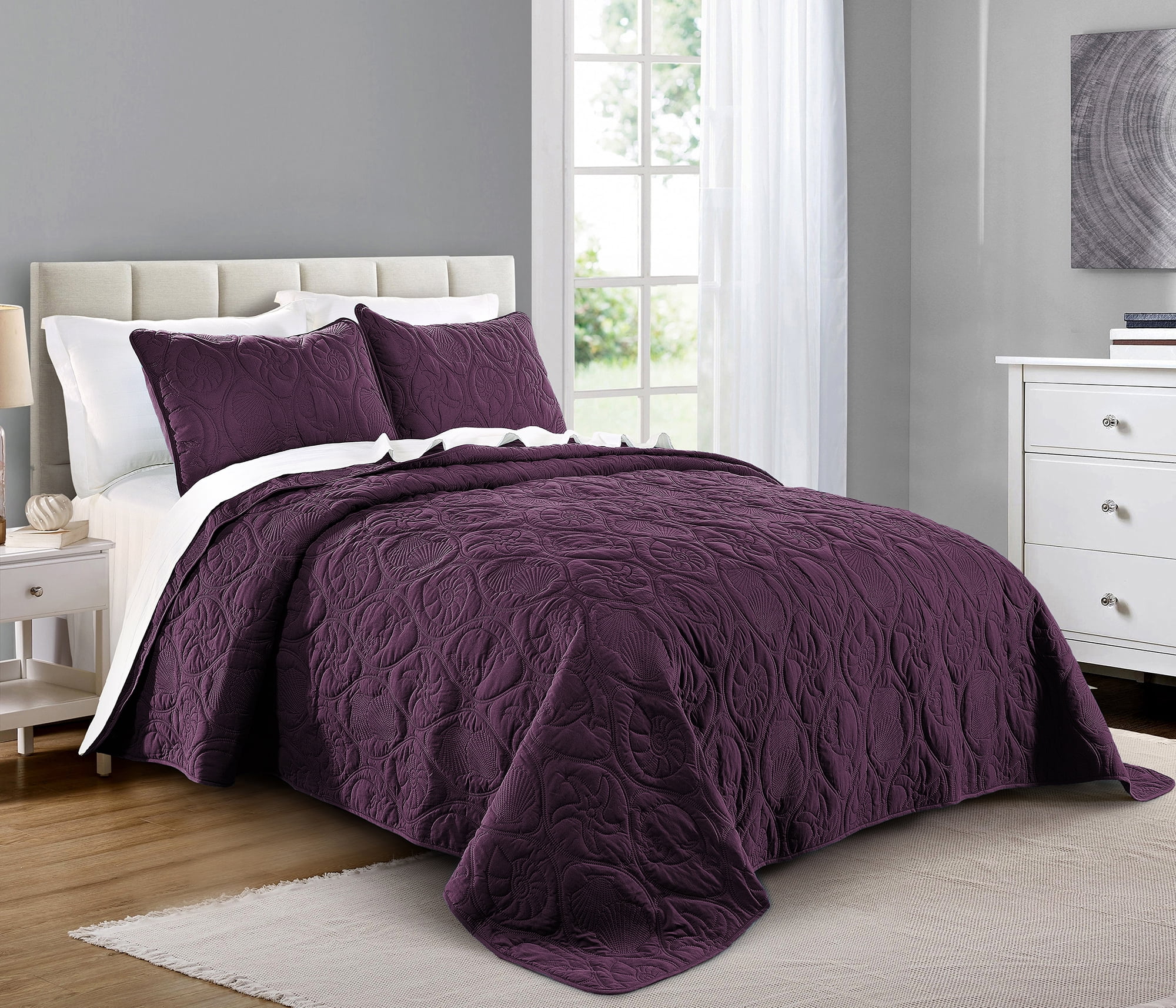 Quilt Set King/Cal King/California King Size Purple Oversized