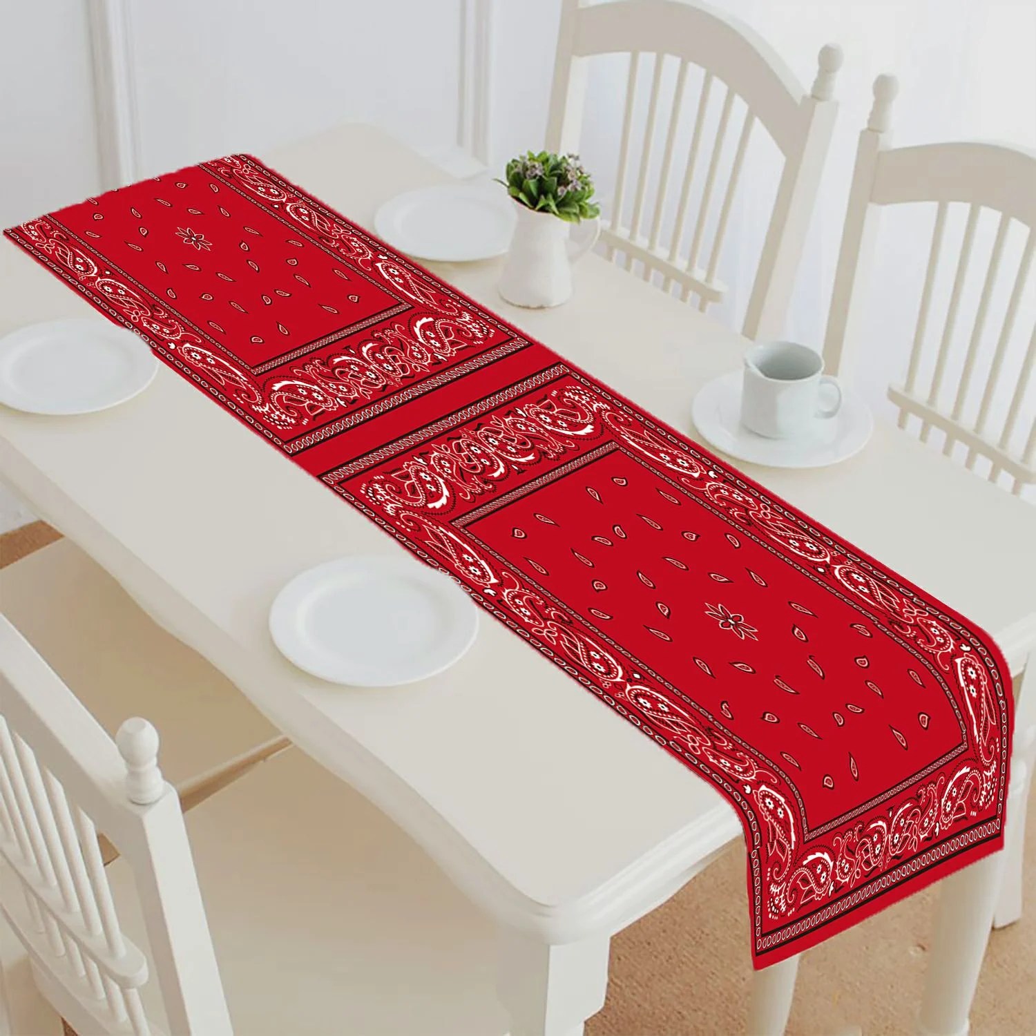 ABPHQTO Red Bandana Table Runner Placemat Tablecloth For Home Decor