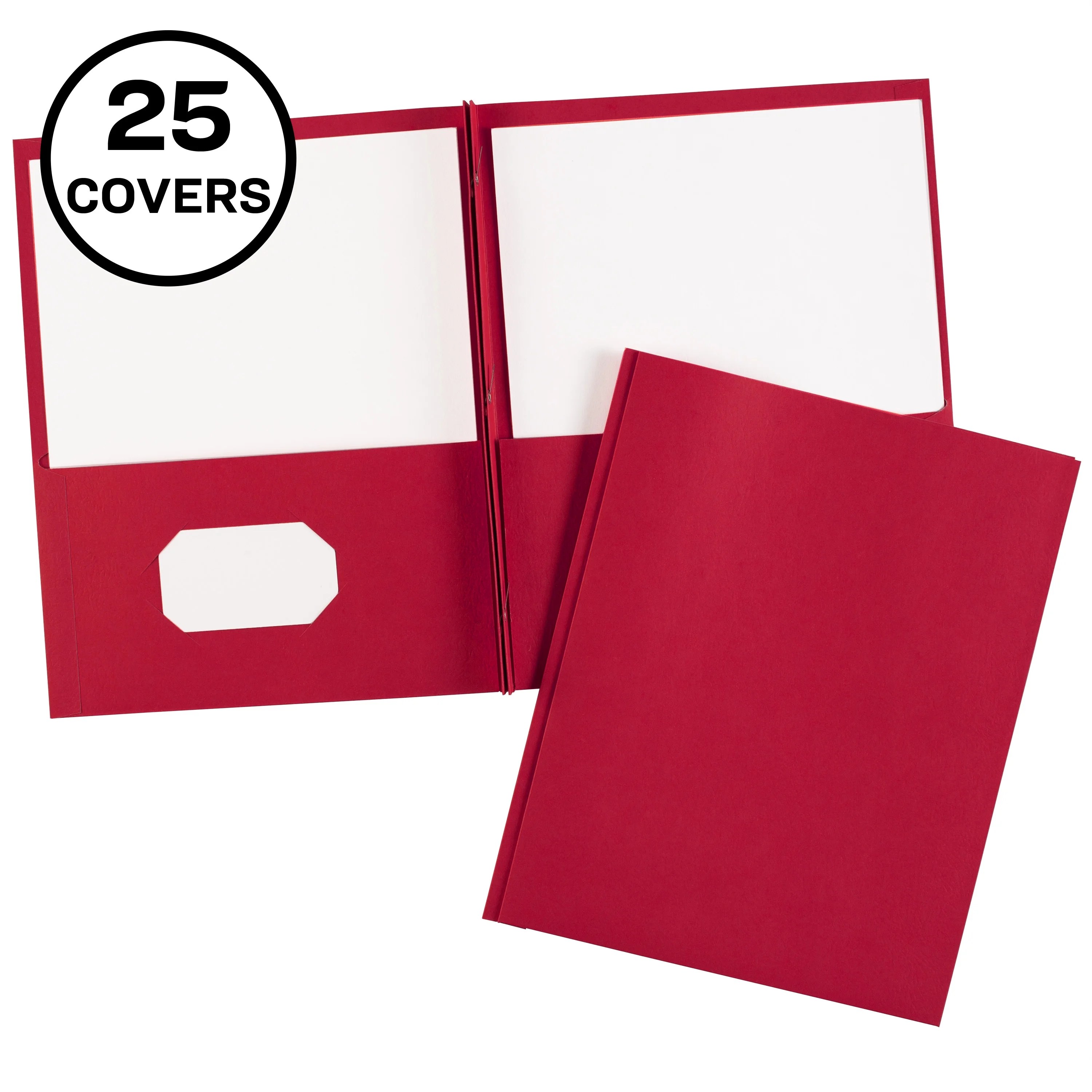 Two Pocket Folders with 3 Prong Fasteners, 25 Red Folders (47979