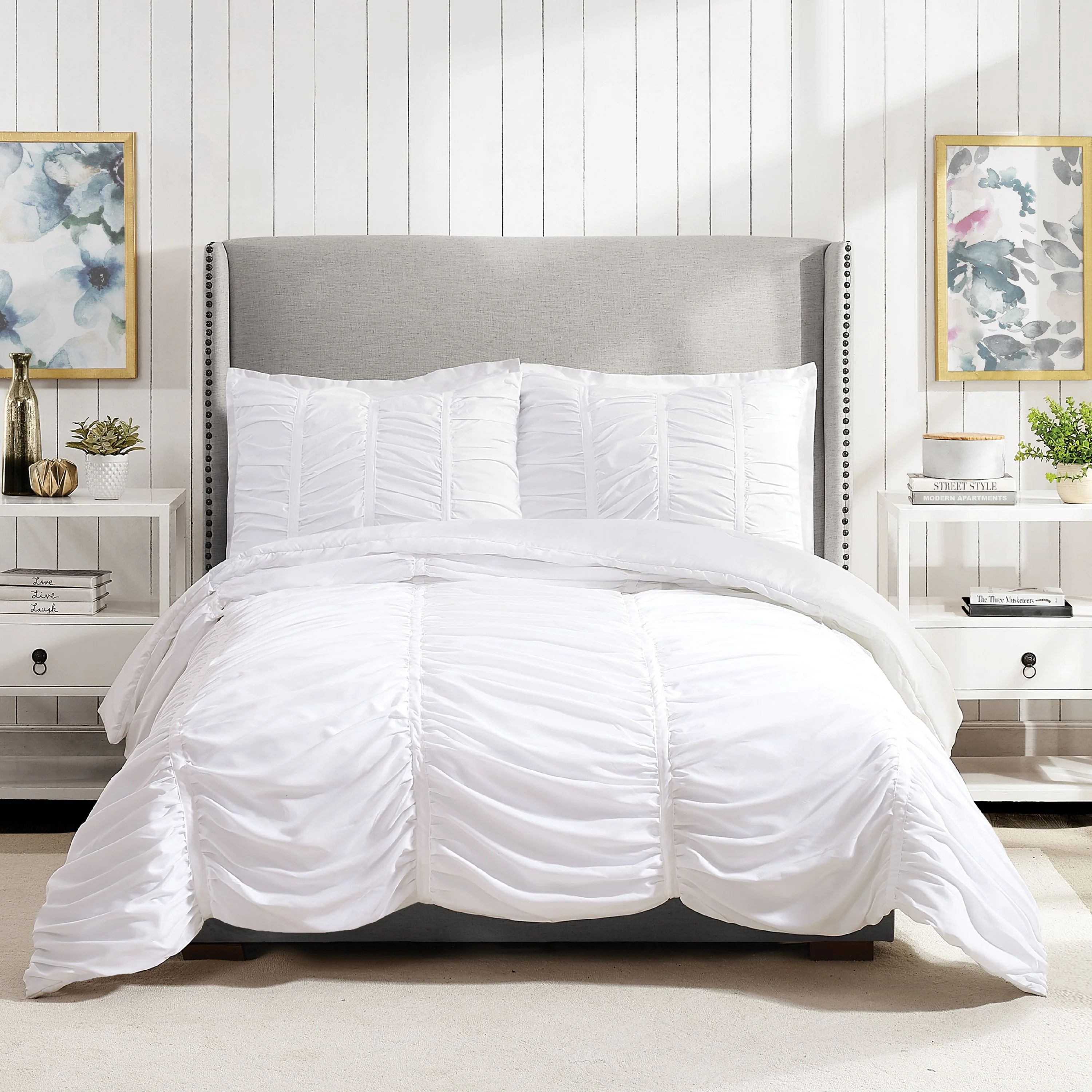 Emily 3pc Texture Comforter Set Full/Queen White