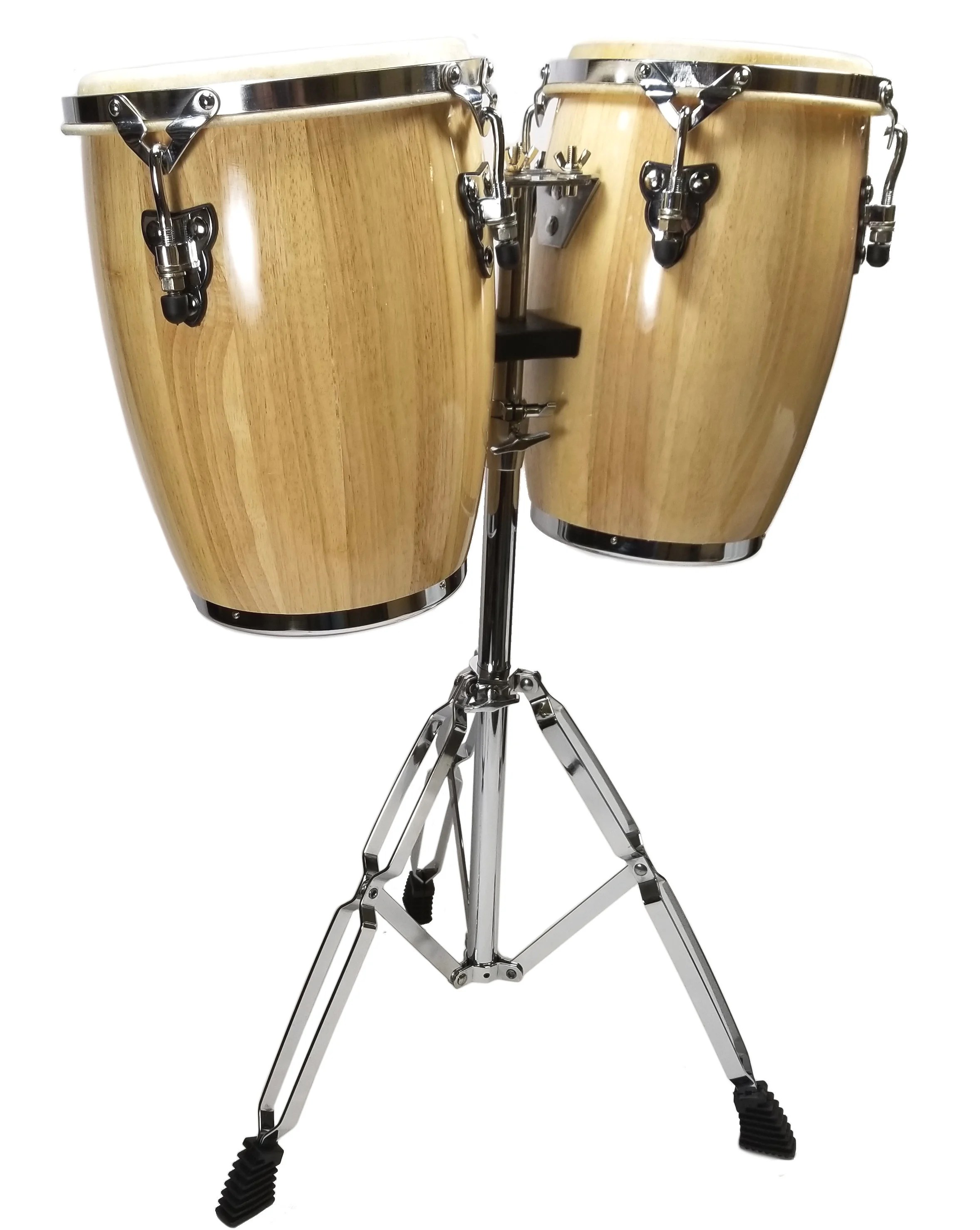 natural conga drum set 9" and 10" inch heads + stand