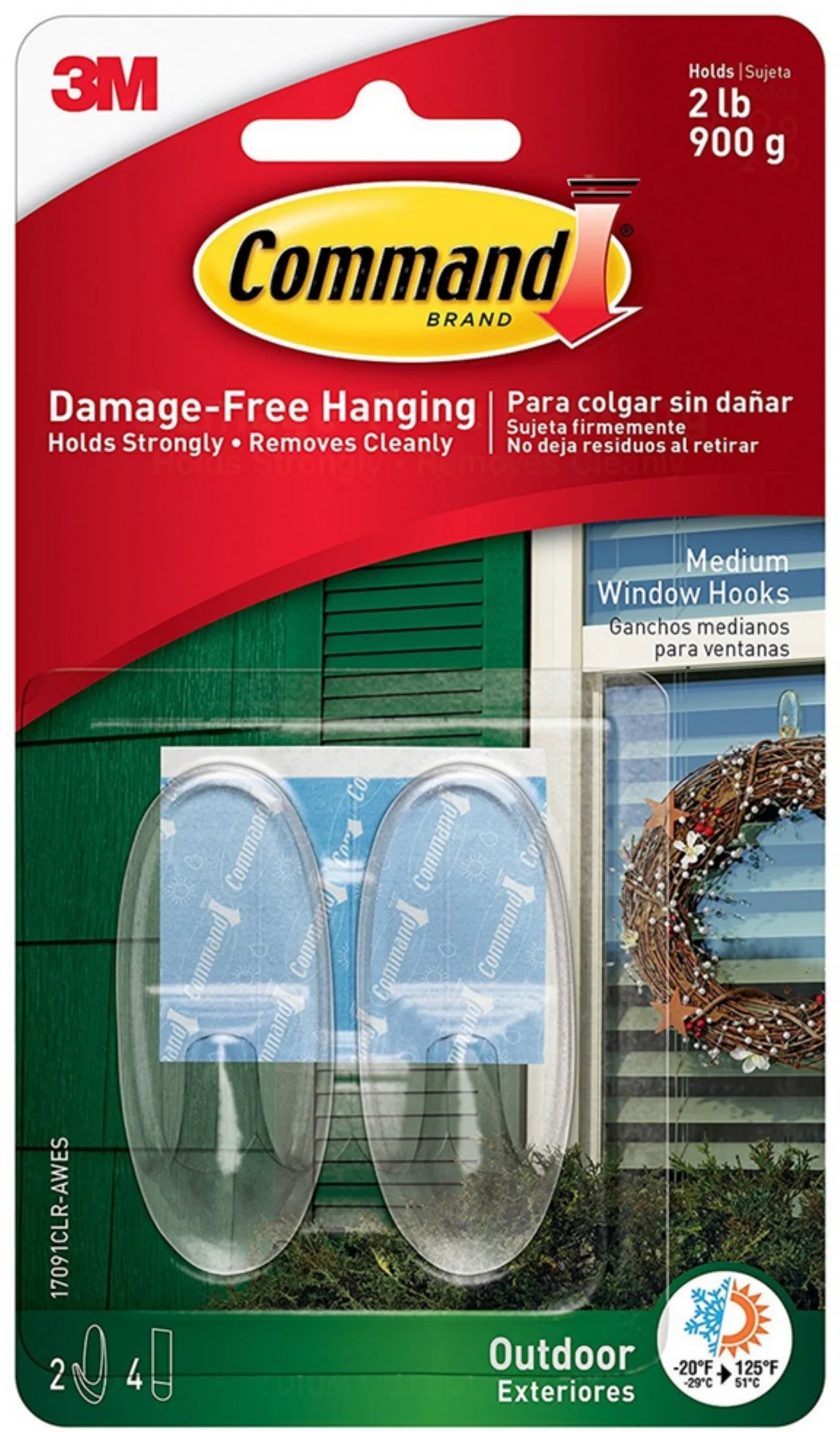 2 Pack Command Outdoor Window Hooks, Medium, Clear, 2