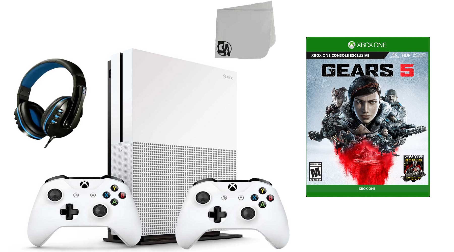 Microsoft 23400051 Xbox One S White 1TB Gaming Console with 2
